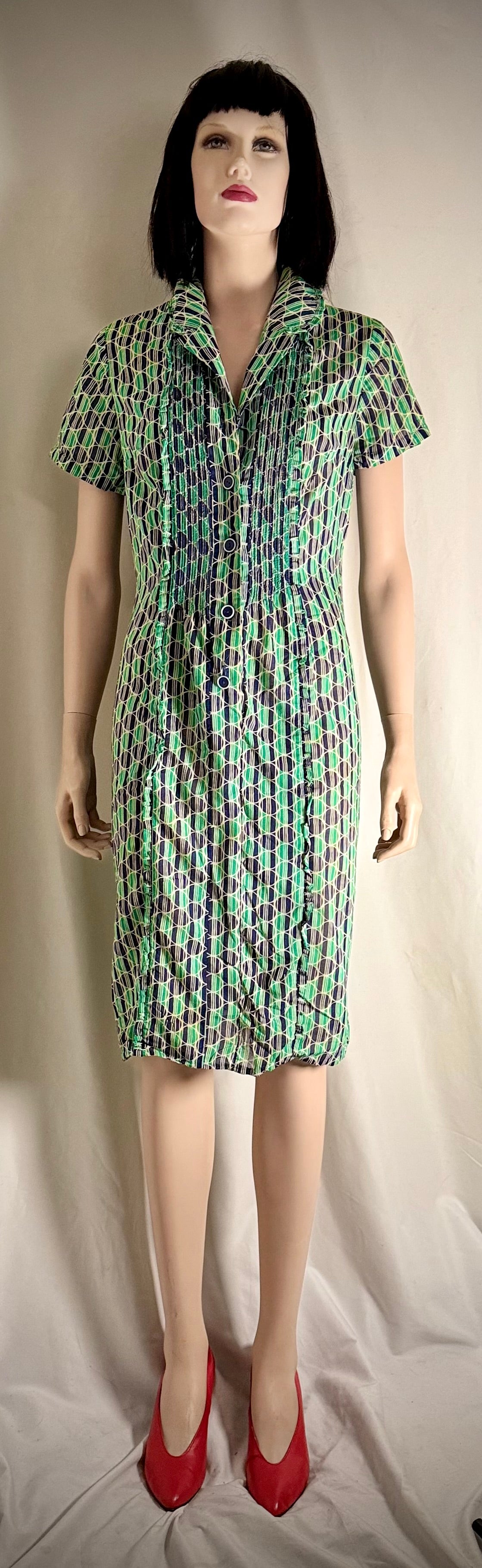 1960s Fifth Avenue Frock Geometric Print Cotton Day Dress