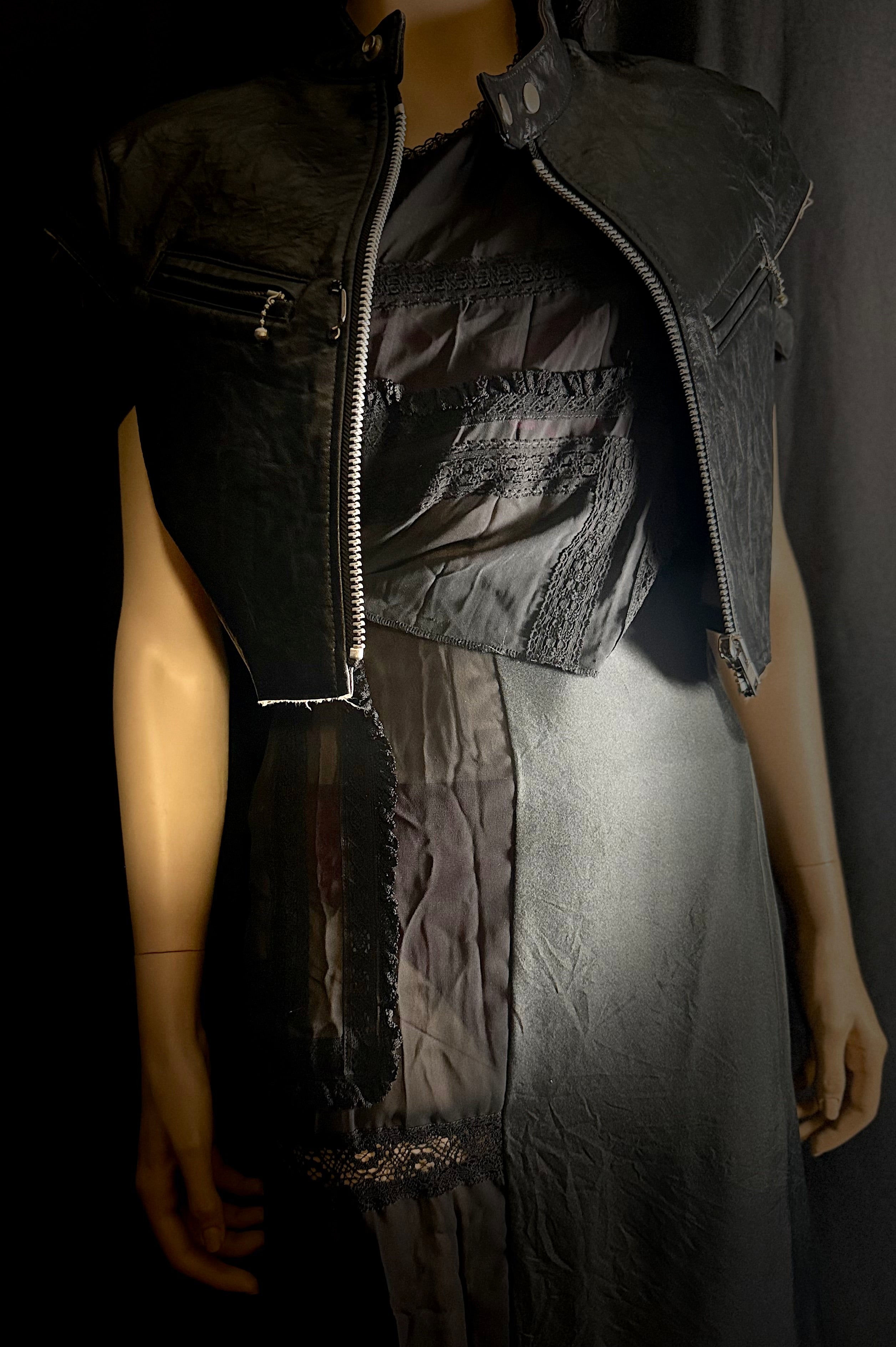 Junya Watanabe Comme des Garçons Deconstructed Patchwork Dress - Avant-Garde Sheer Overlay - Made in Japan - Size S
