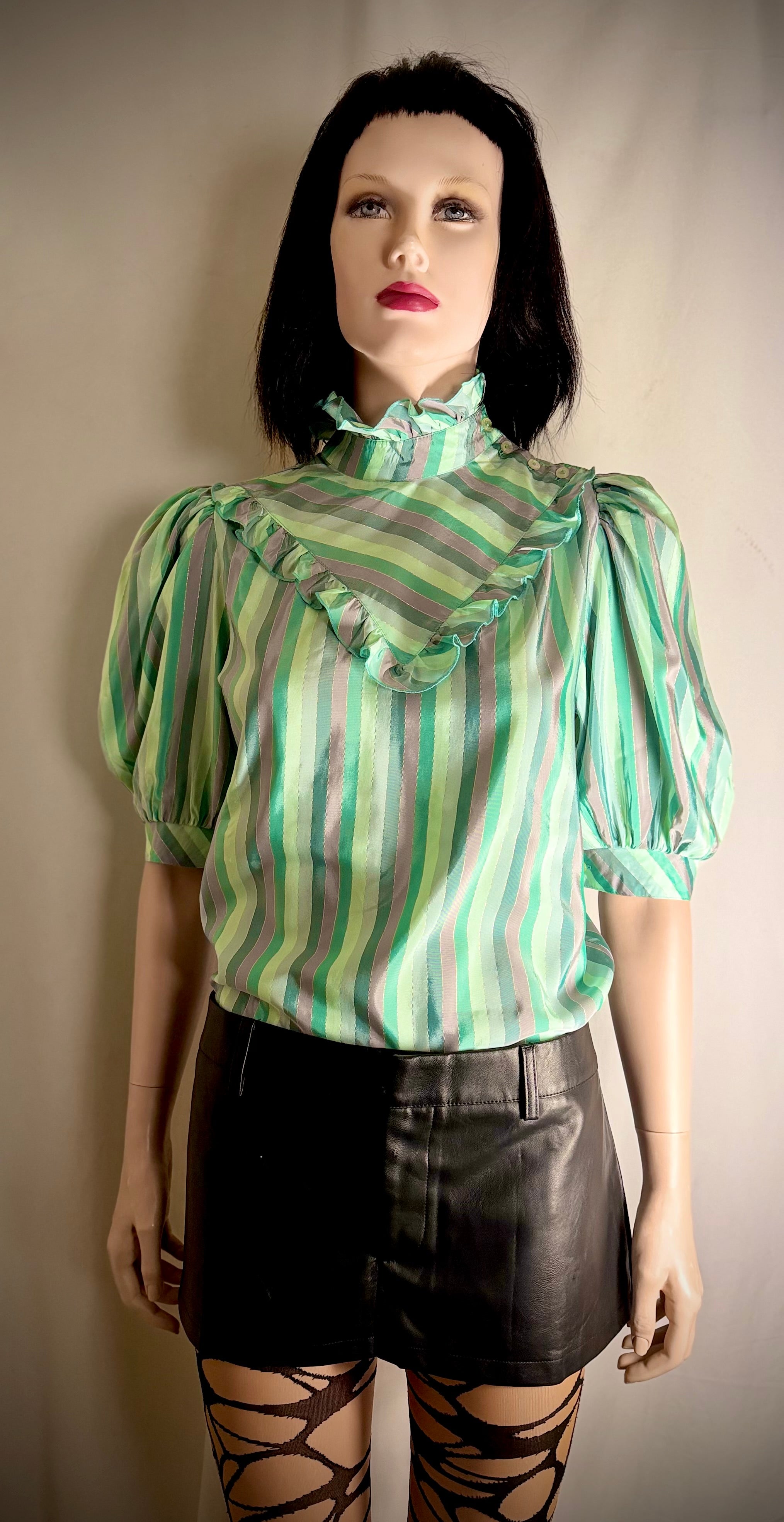 1980s Metallic Stripe Victoriana Blouse