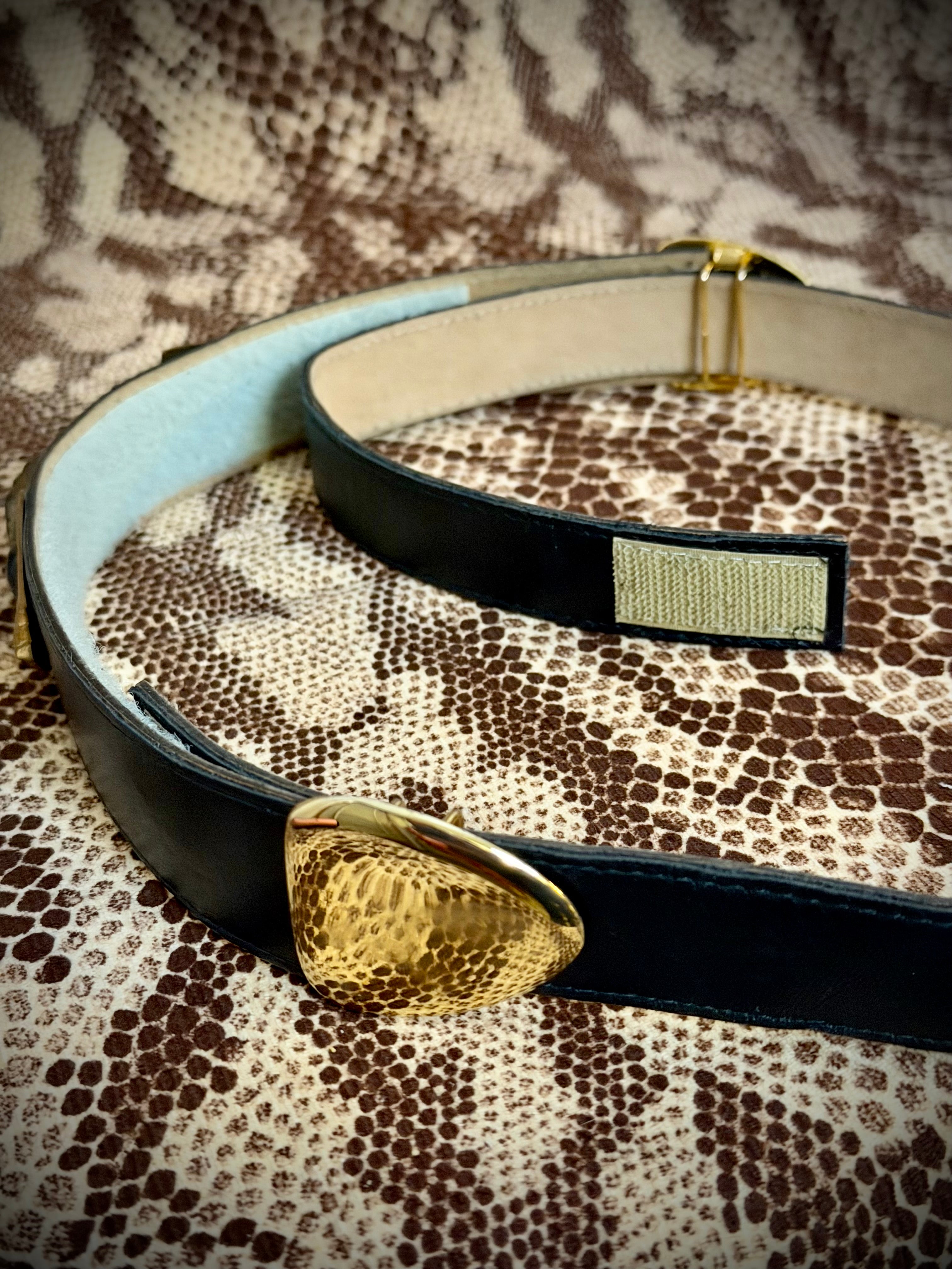 1980s Leather Belt with Leopard Hardware