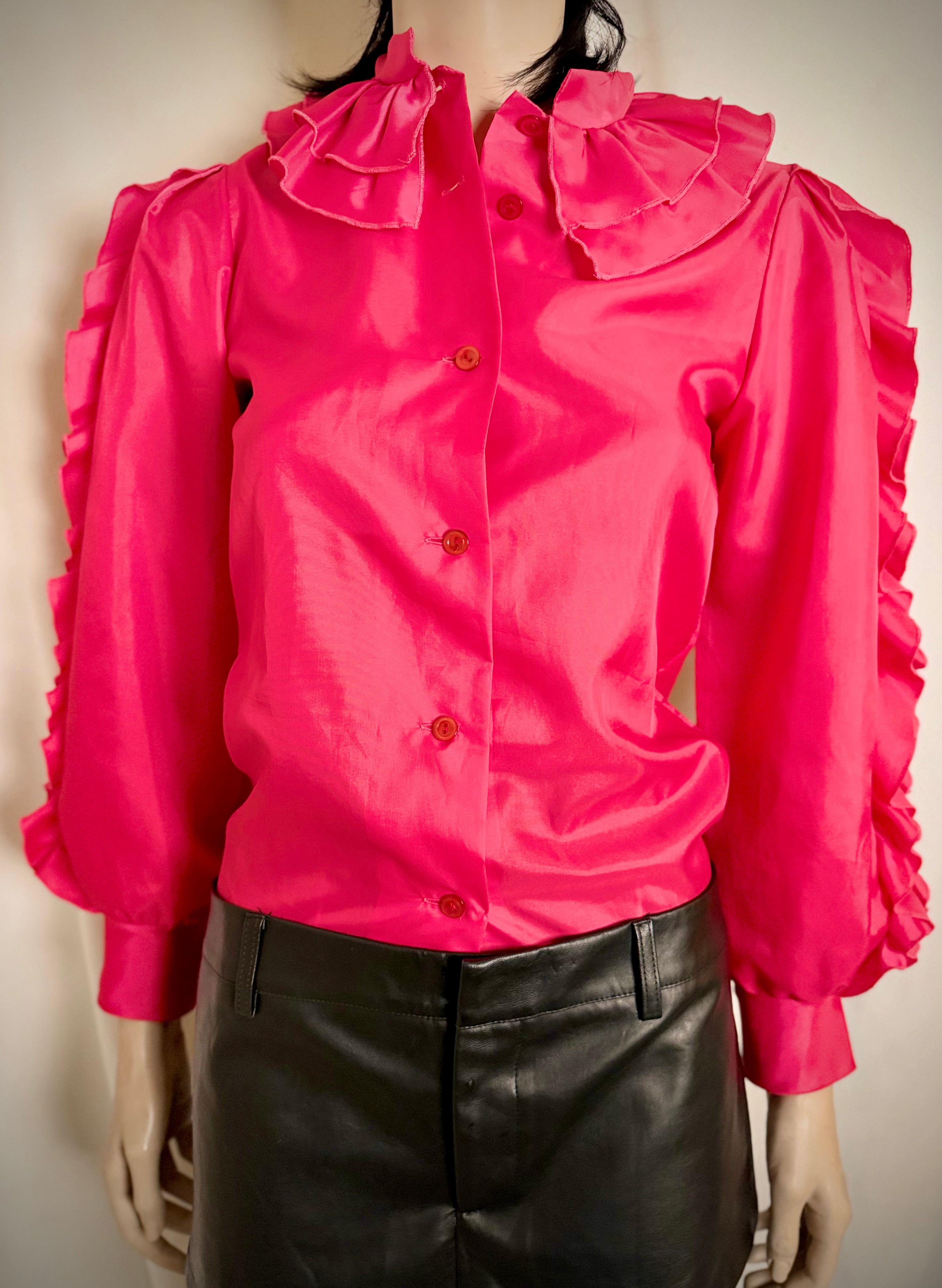 Hot Pink Ruffle Statement Blouse | 80s-90s