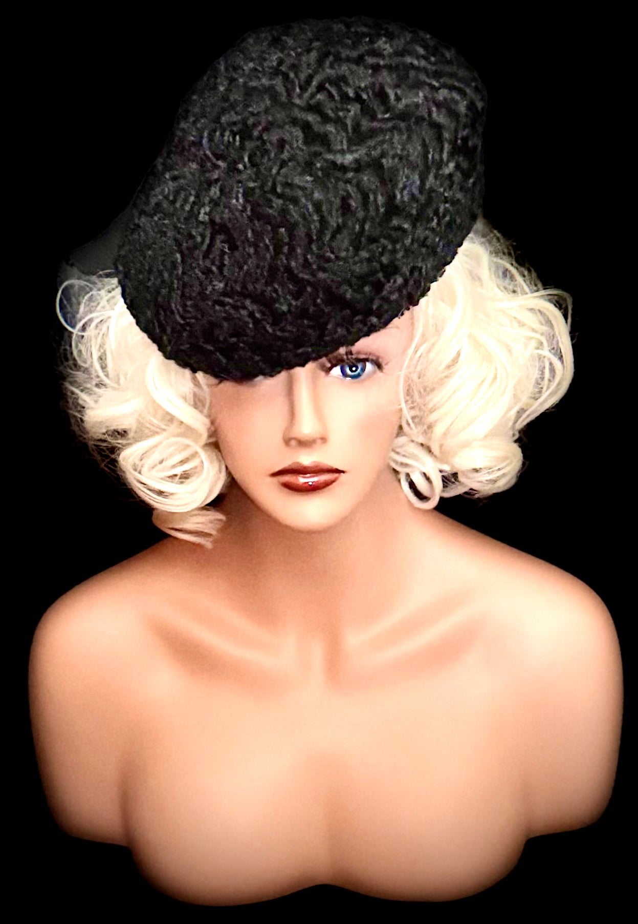 Sculptural Mid-Century Black Textured Cocktail Hat with Bow Detail - Exceptional Fit