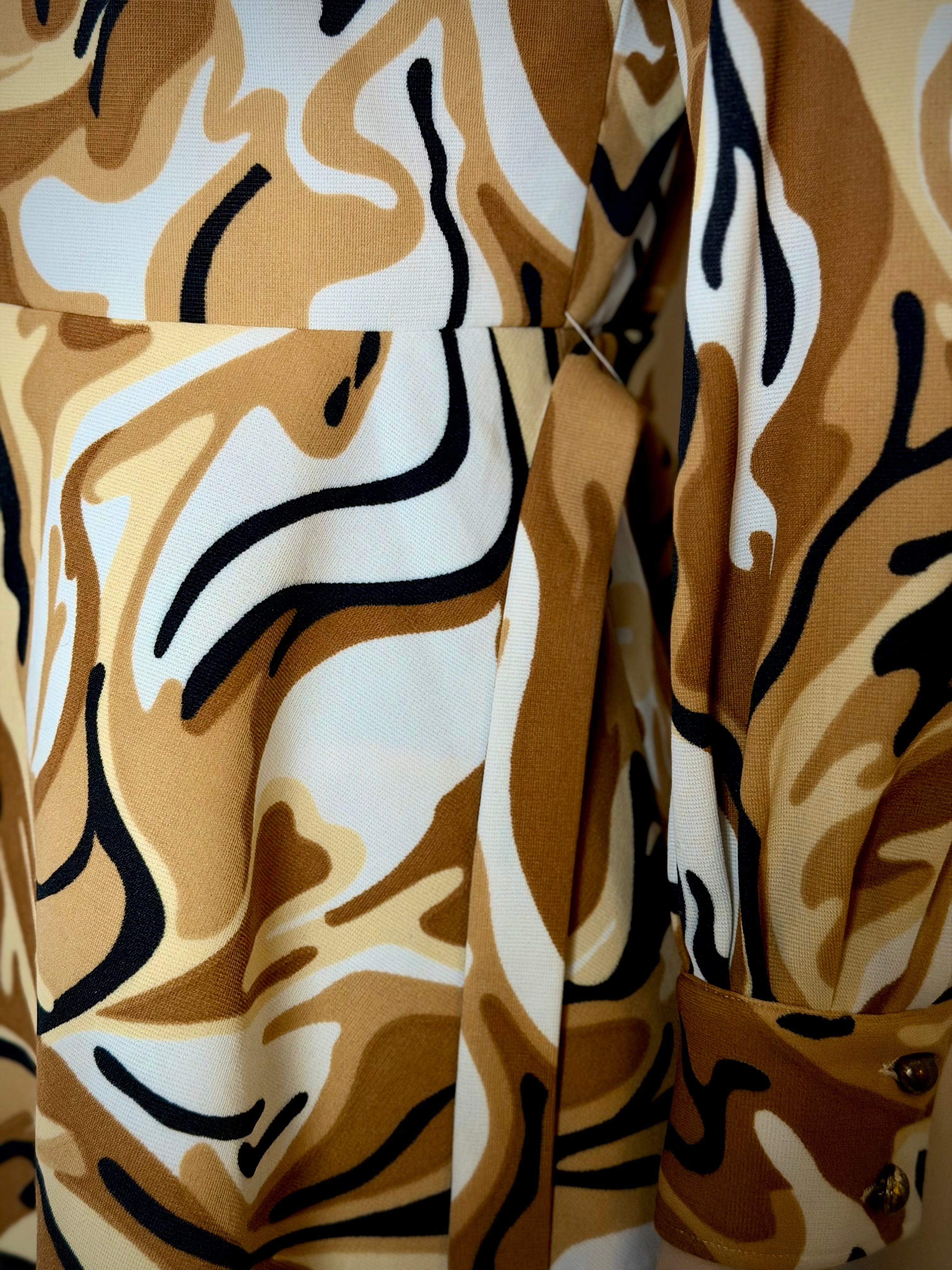 1970s Abstract Camouflage Peplum Top