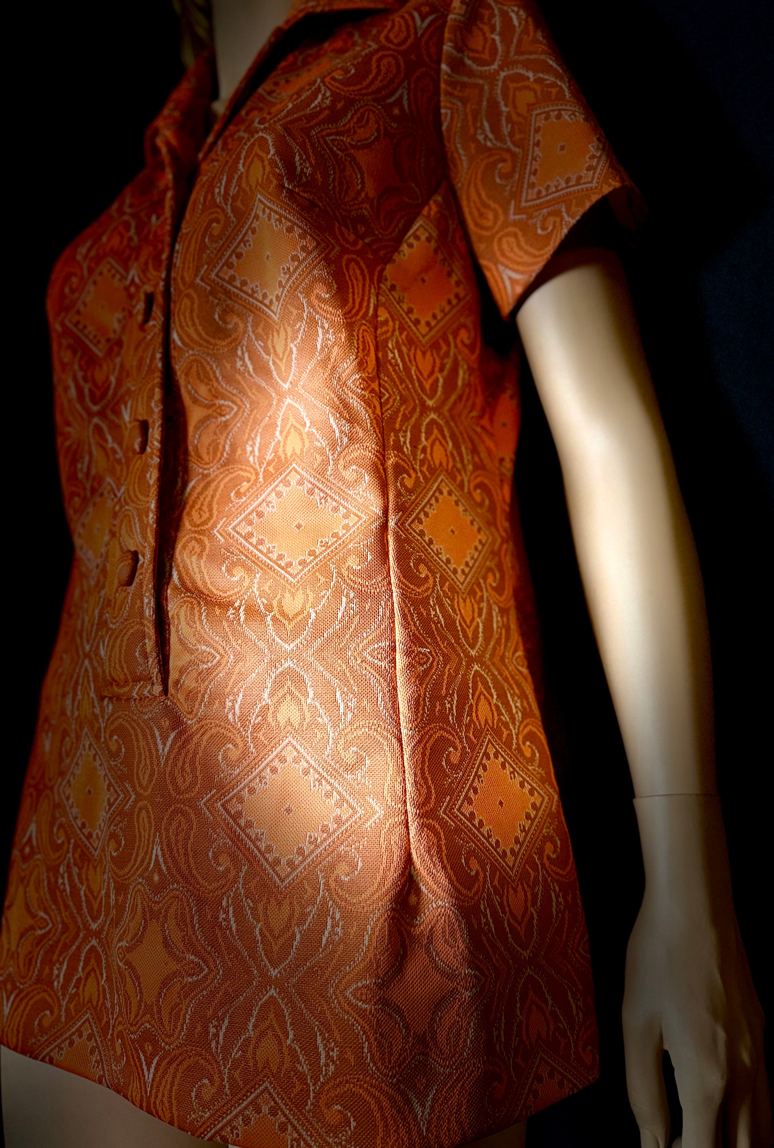 Vintage 1960s Copper Jacquard Short-Sleeve Top / Mini Tunic - Mint Condition