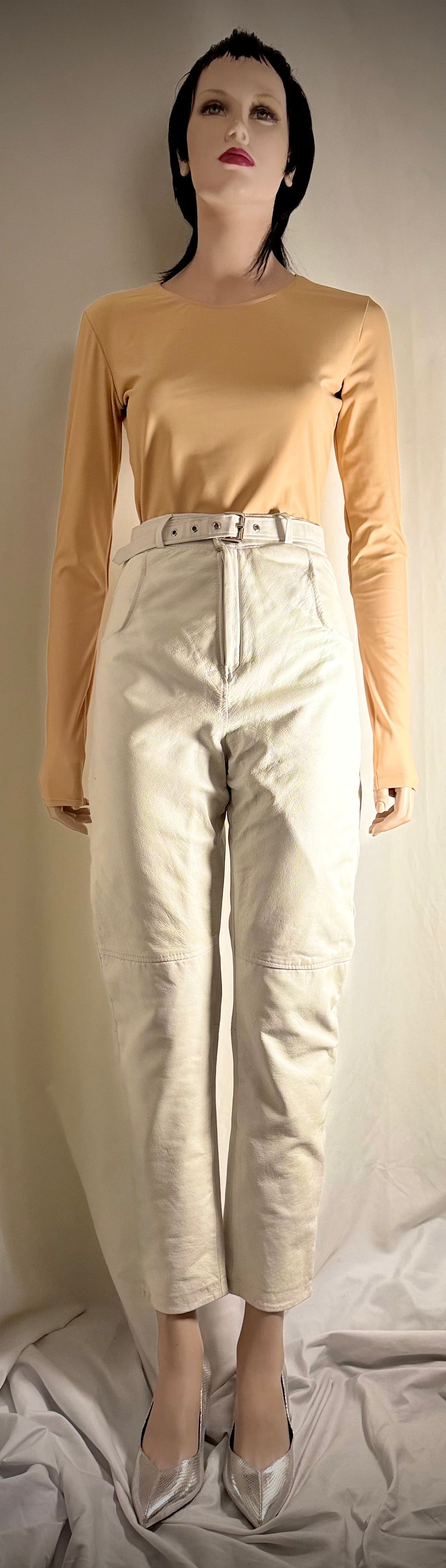 Vintage Late 1980s White Leather High-Waisted Tapered Pants