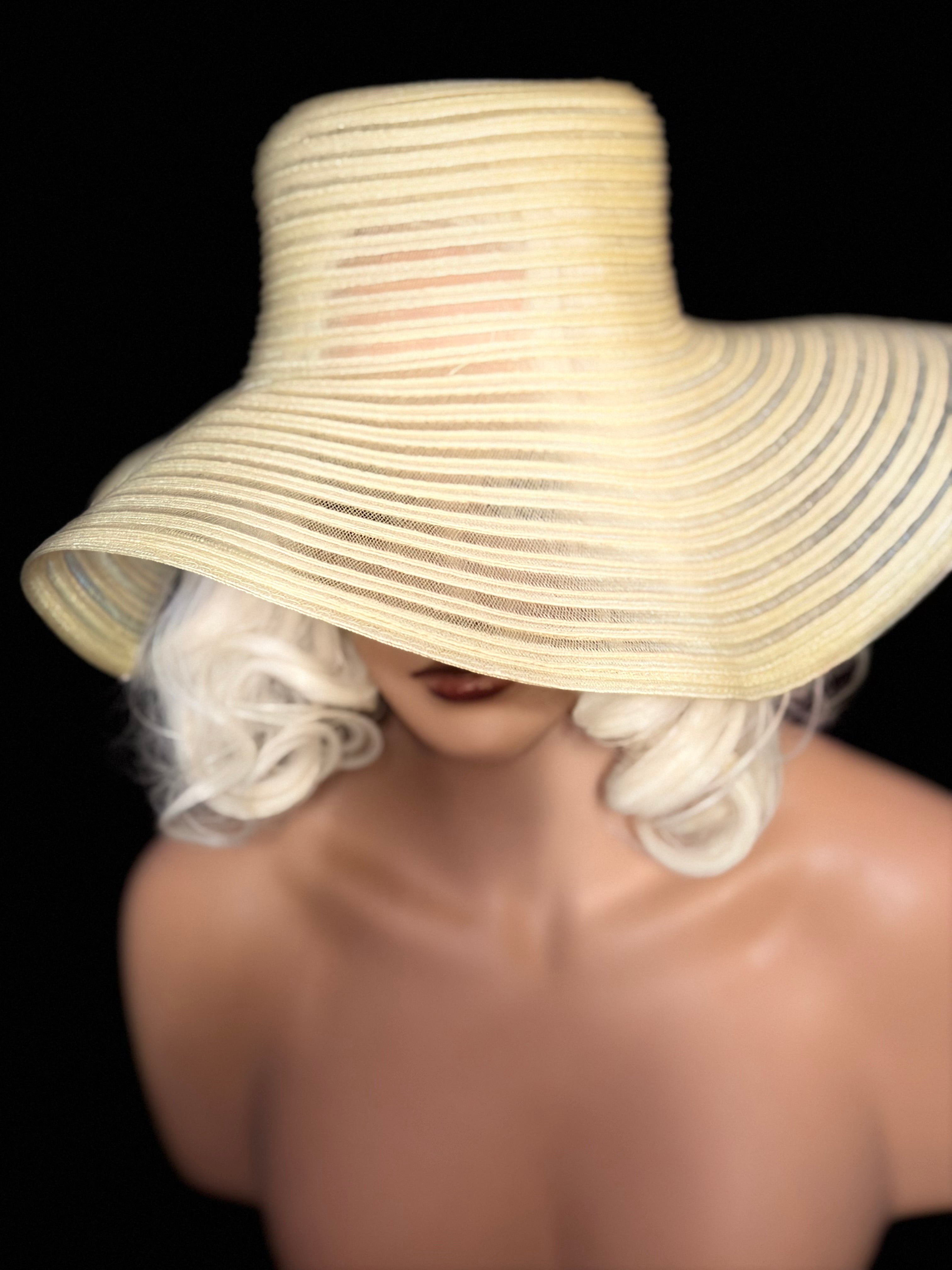 Late 1960s / Early 1970s Sheer Straw Wide-Brim Hat with Underlay