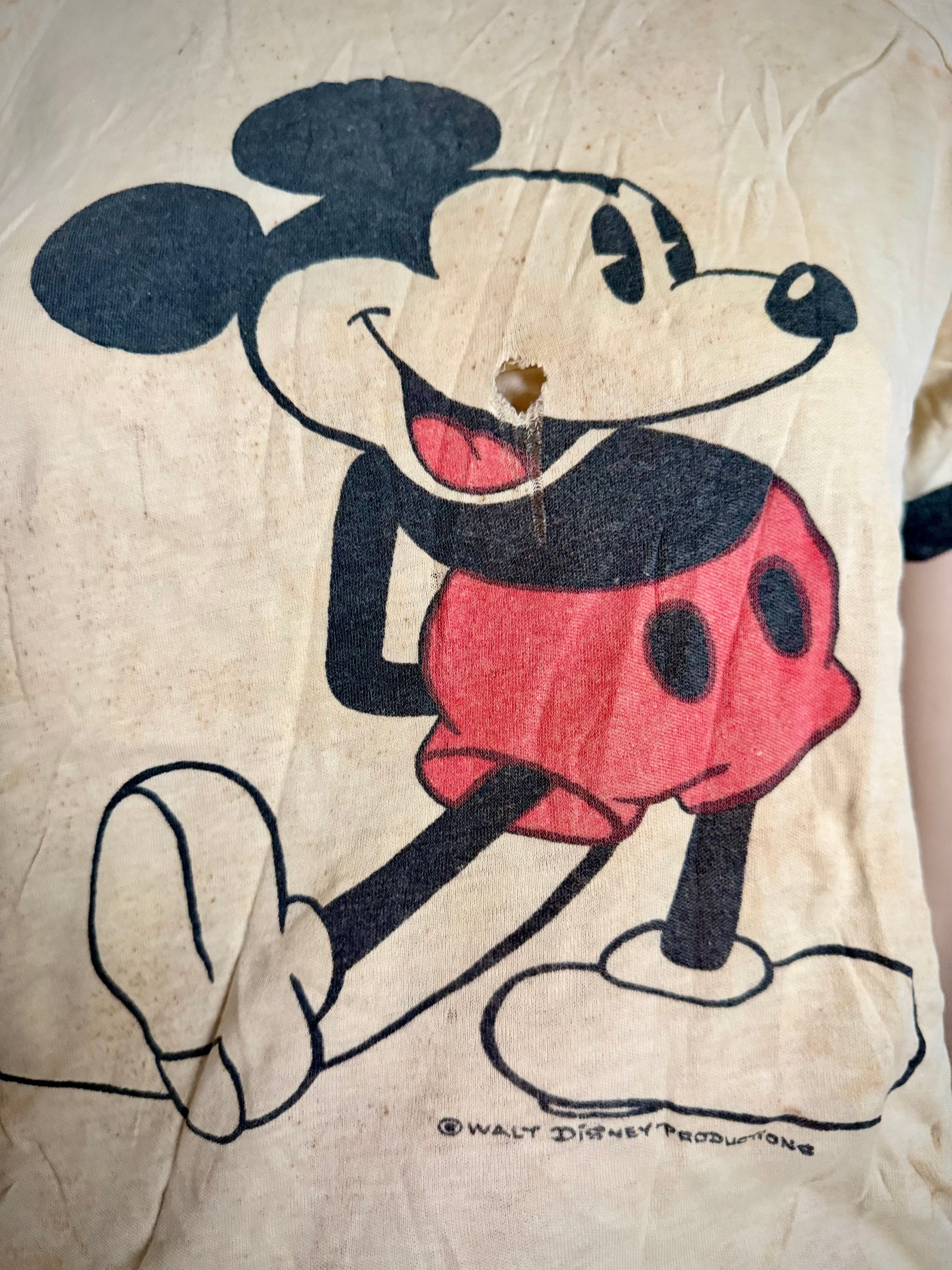 Rare Early Walt Disney Productions Mickey Mouse Ringer T-shirt Dating Most Likely to the Early 1960s.