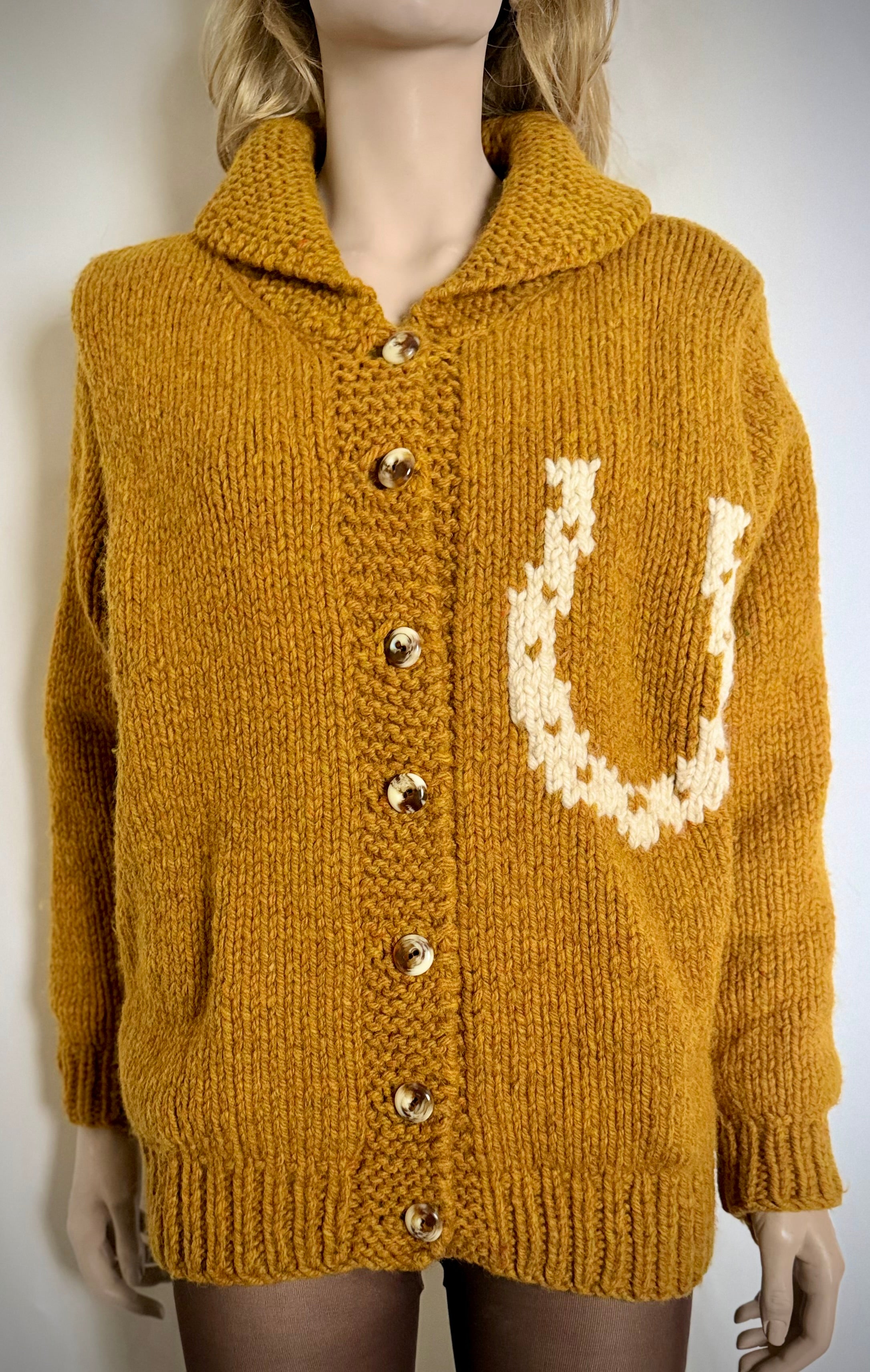 Exceptional Mid-Century Cowichan Cardigan - Horse and Rider Motif, Fully Lined