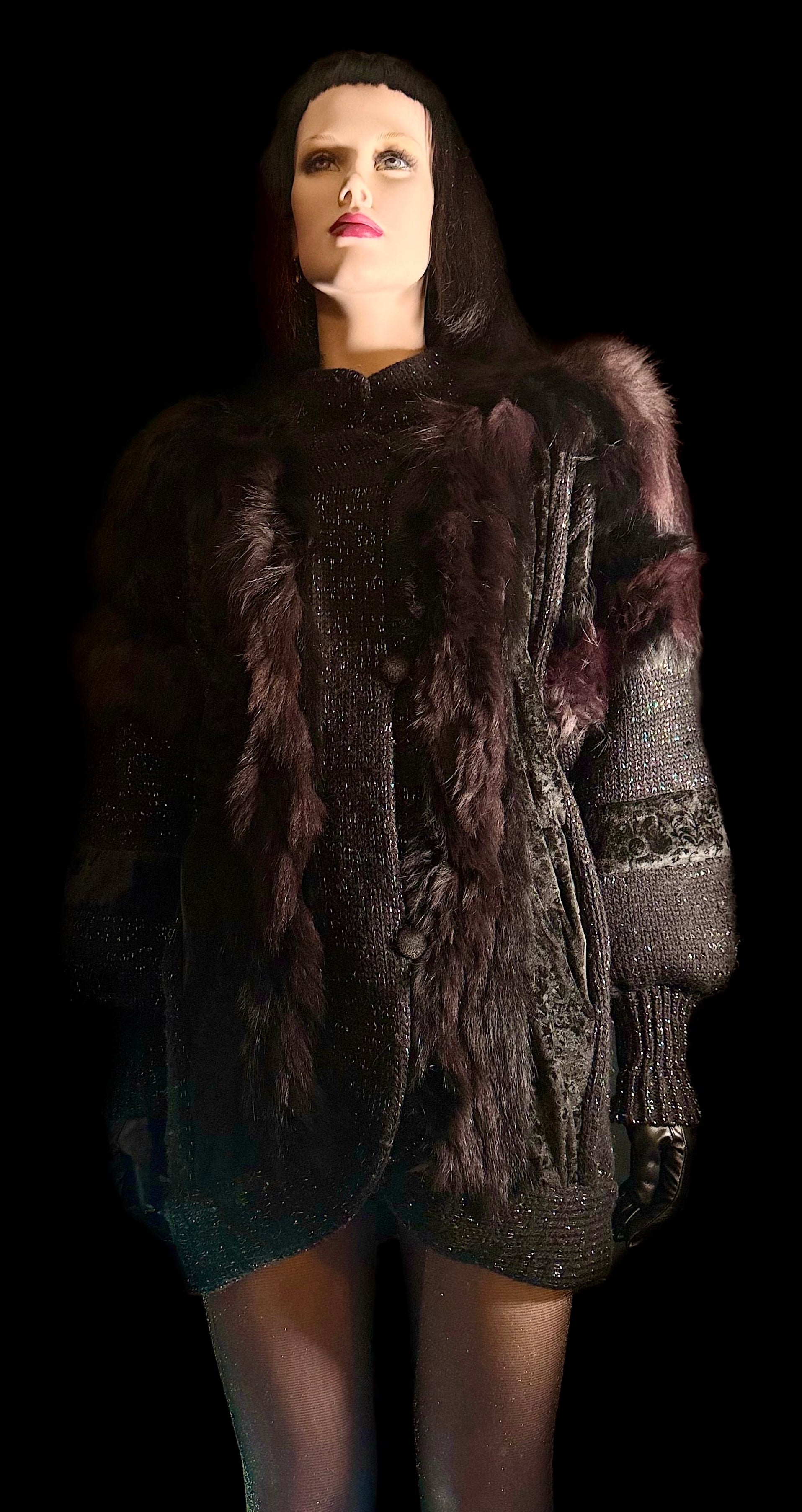Vintage Russian Fur & Velvet Knit Jacket - Statement Heirloom Piece