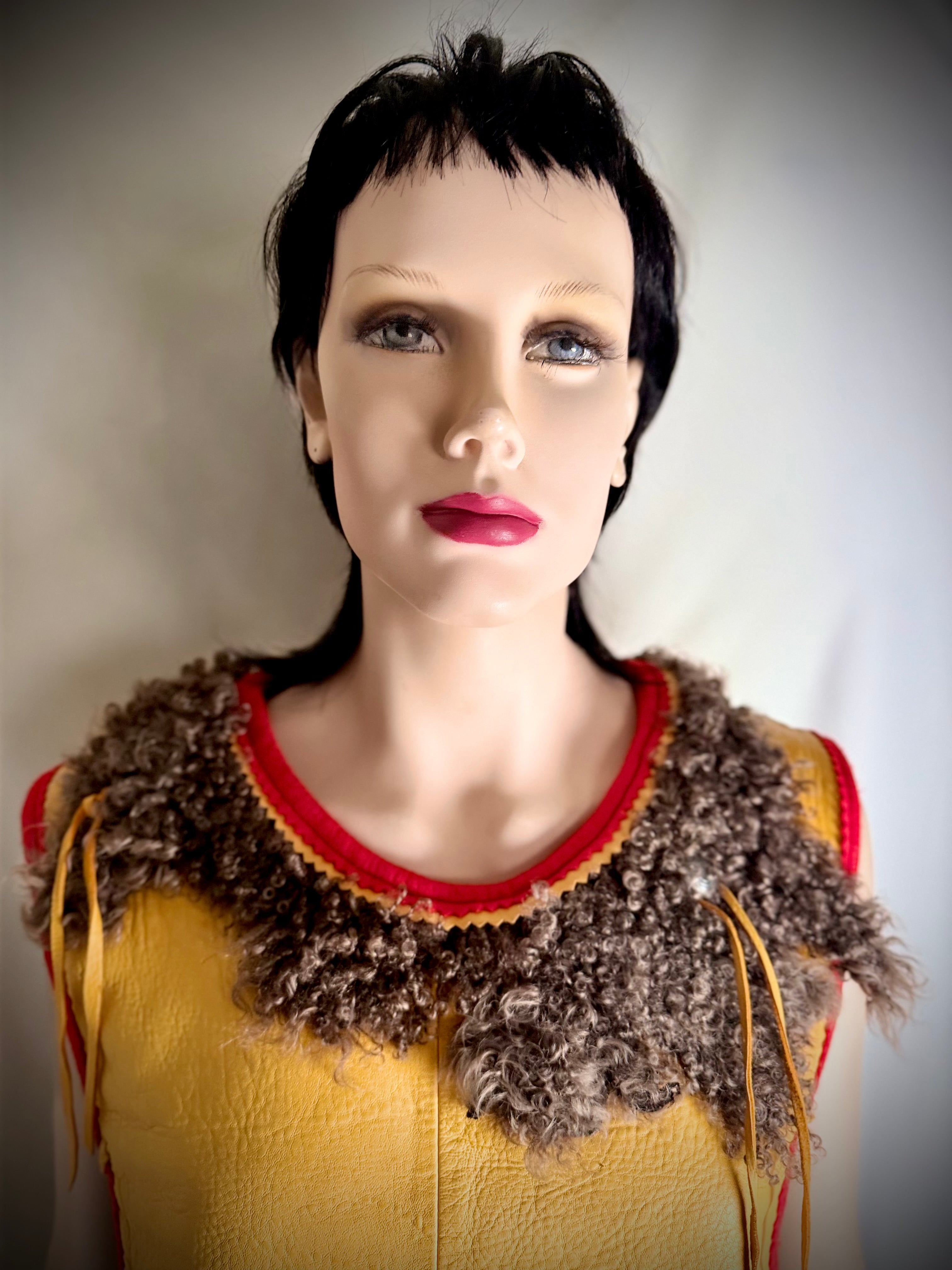 Rare 1970s Handmade Char Designs Leather and Mongolian Lamb Fur Vest