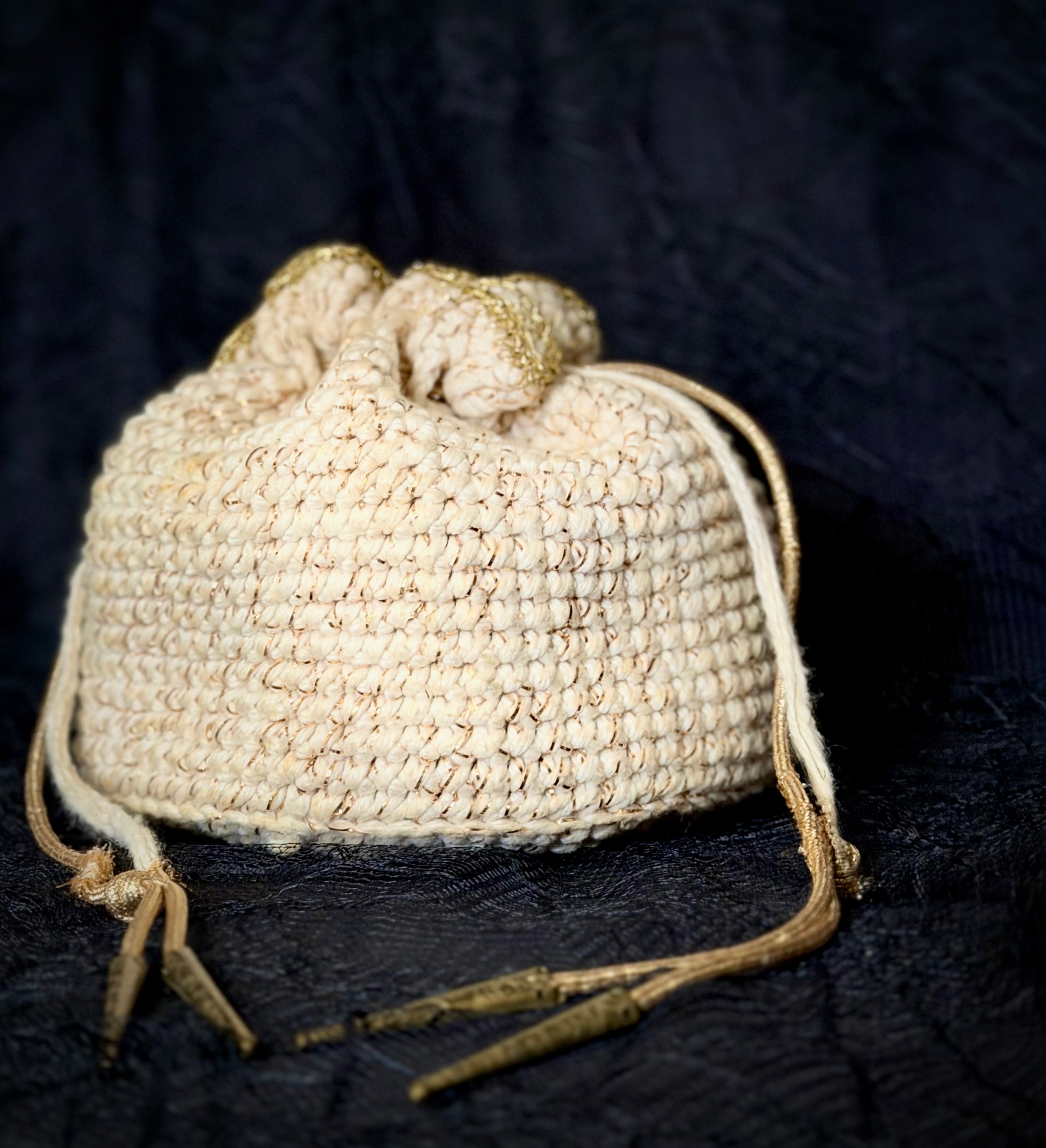 Evening Pouch - 1960s Gold-Thread Crochet Bag