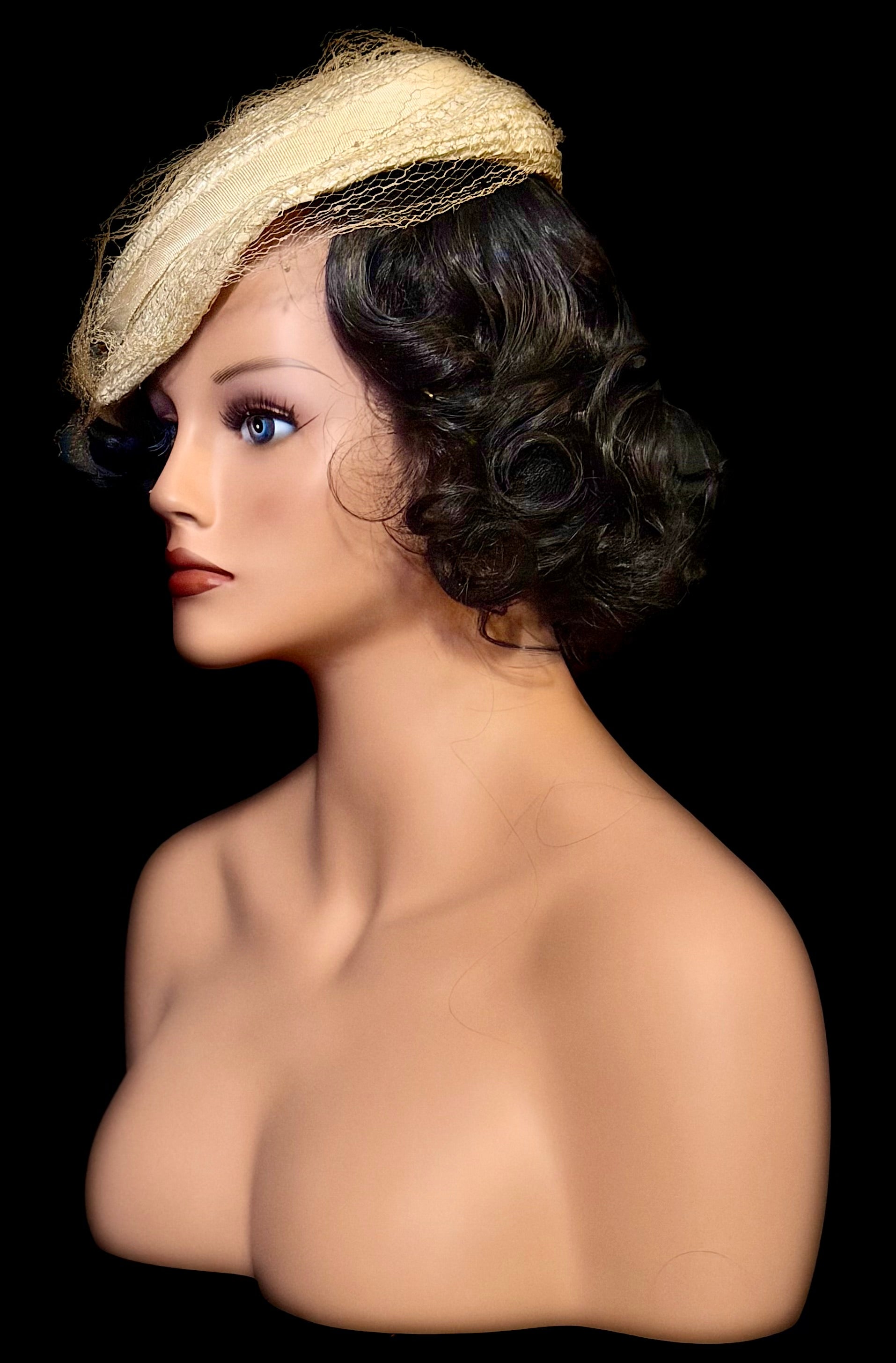 Early 1940s Hand-Made Straw Hat with Veil Unlabelled - Attributed to an Australian Milliner