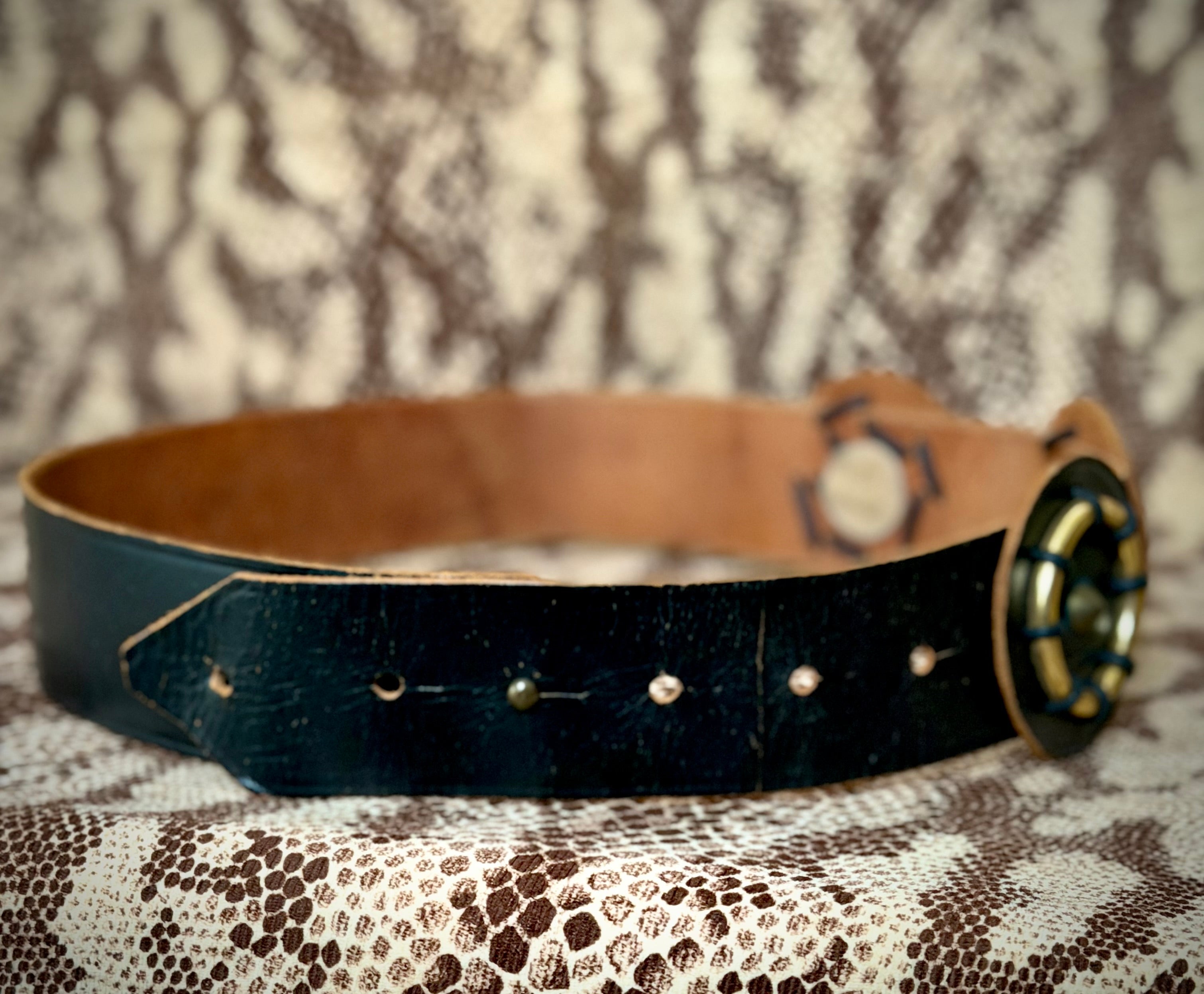 Late 1970s Deep Brown Studded Leather Concho Belt