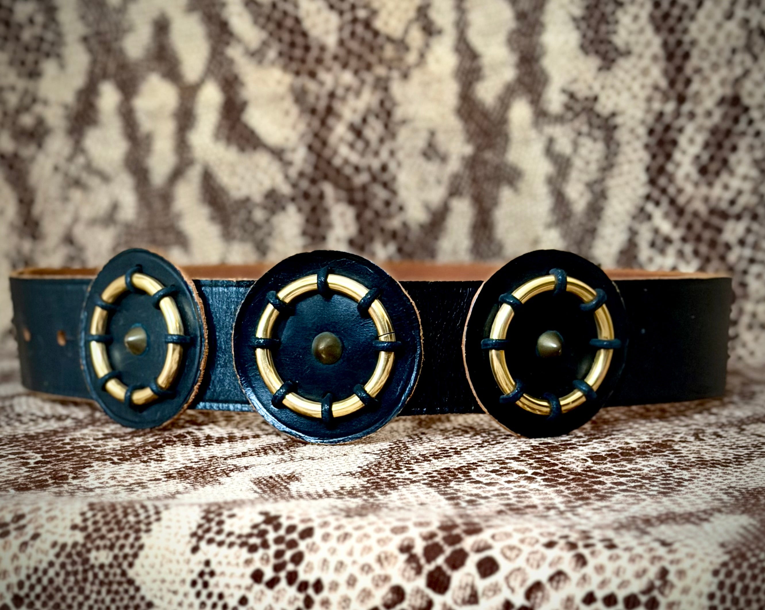 Late 1970s Deep Brown Studded Leather Concho Belt