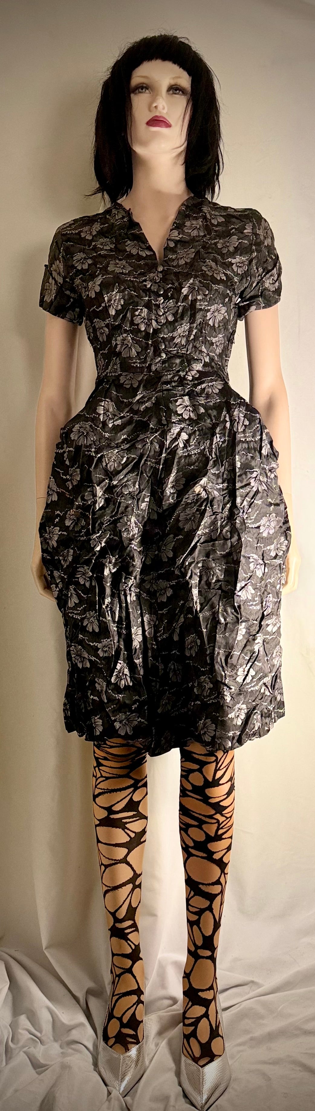 Late 1940s–Early 1950s Sculptural Floral Cocktail Dress