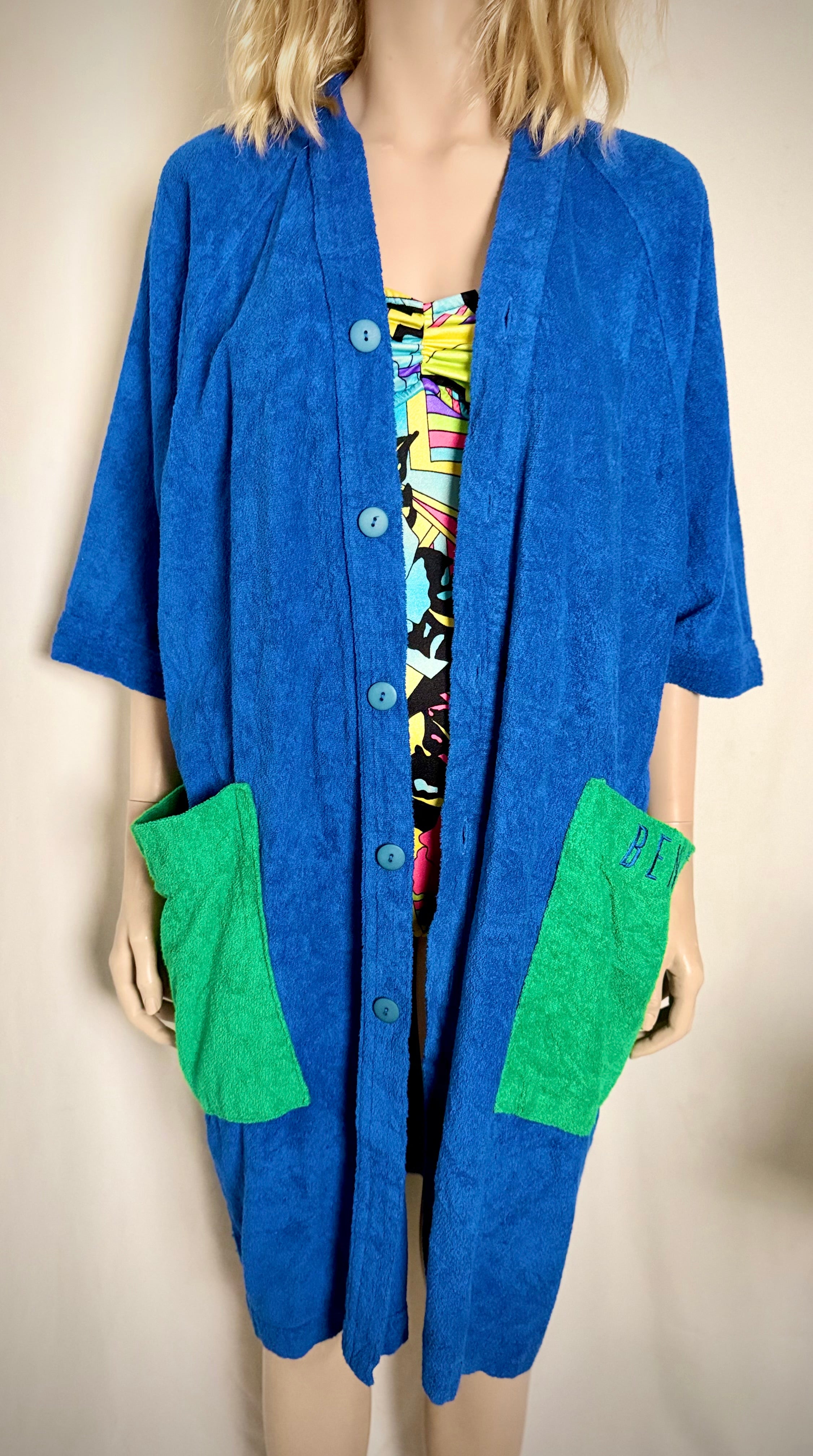 Deadstock 90s United Colours of Benetton Terry Robe | Blue and Green (Styled in Italy)