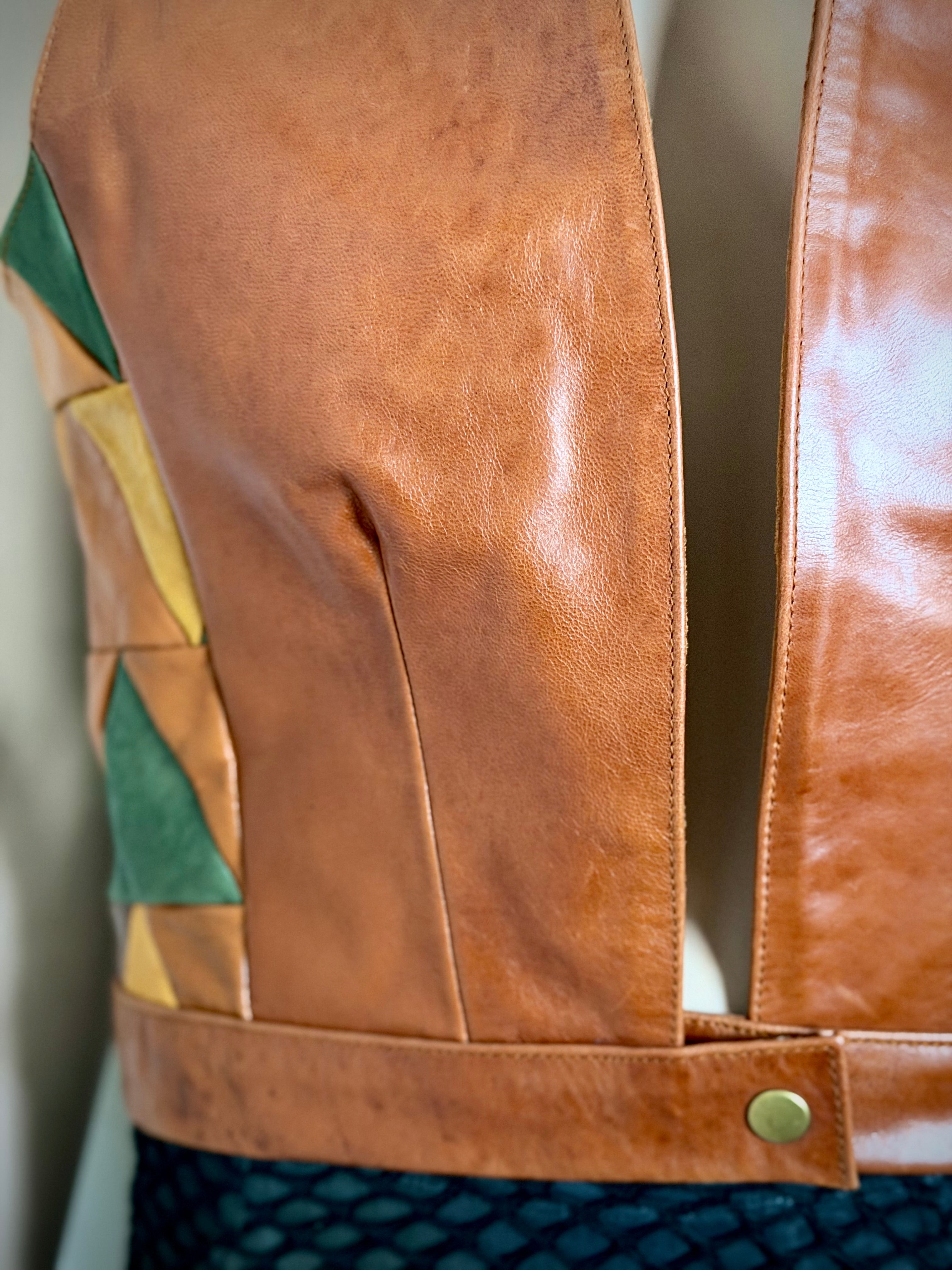 1990s Handcrafted Leather Patchwork Vest