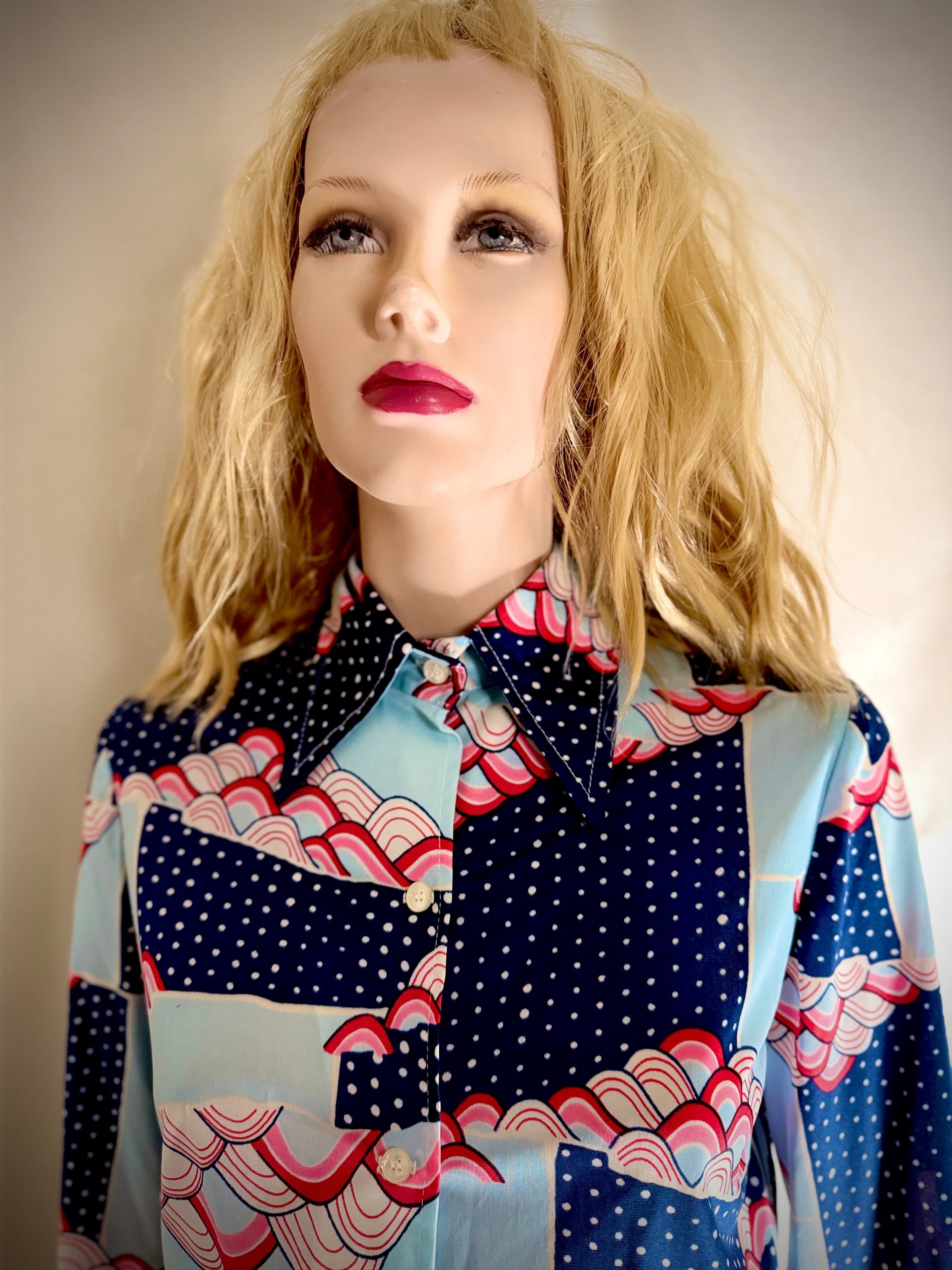 Vintage 70s Graphic Wave Print Shirt