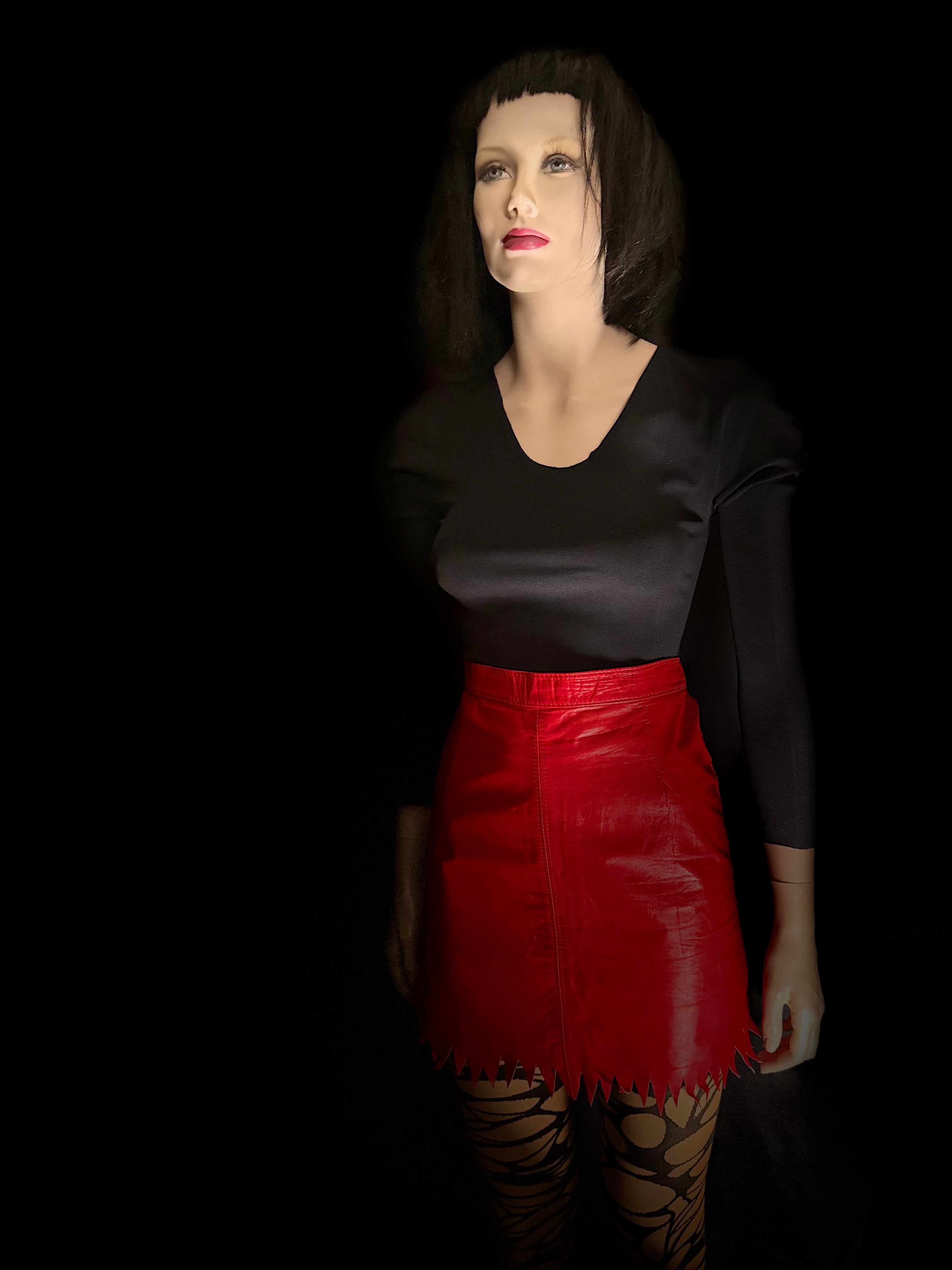 1980s Toff London Red Leather
Jagged Hem Mini Skirt