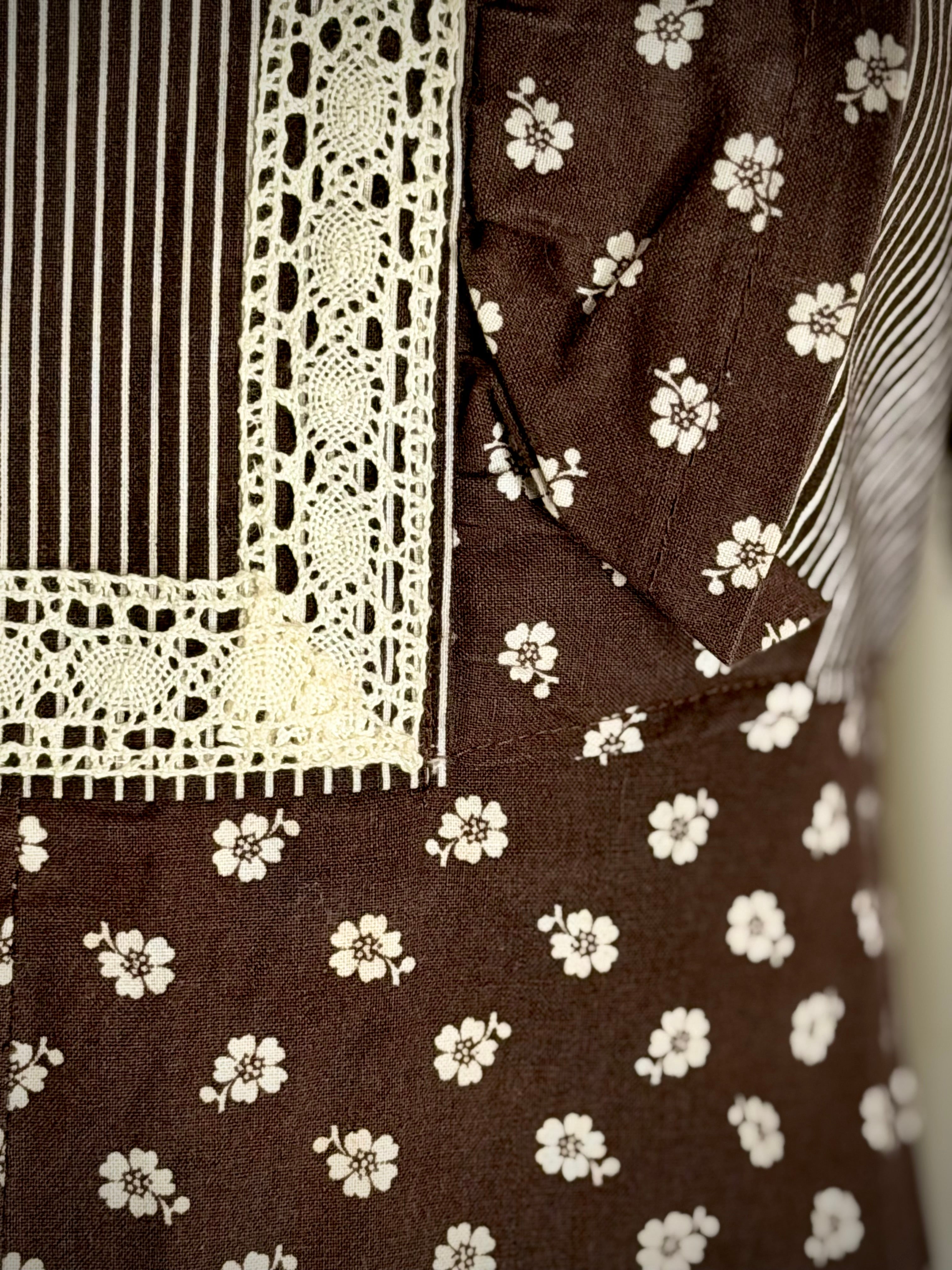 1970s Dark Brown Cotton Prairie Dress