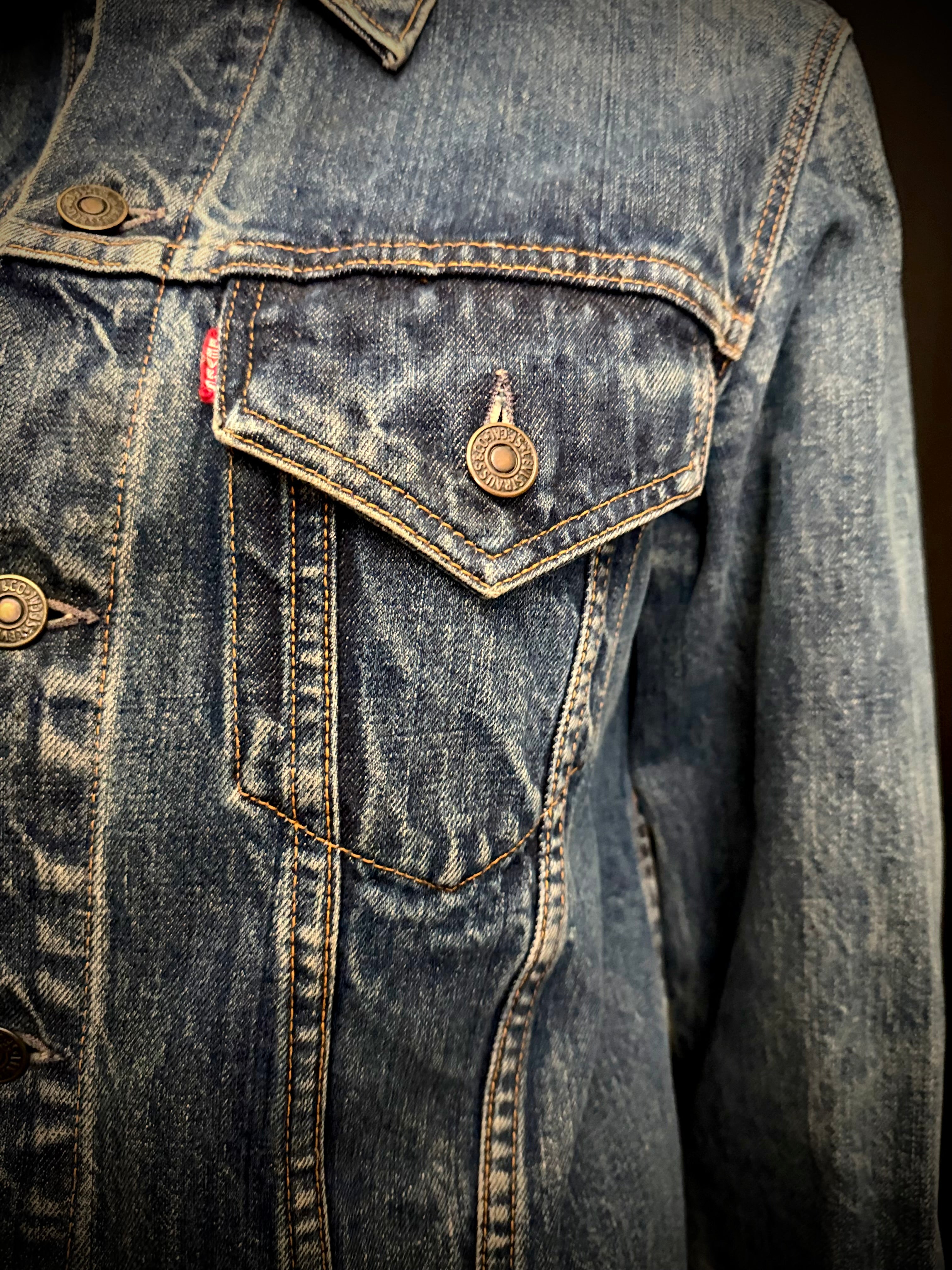 1960s Levi’s Big E Denim Trucker Jacket - Hand Painted Devil Artwork by New York Artist