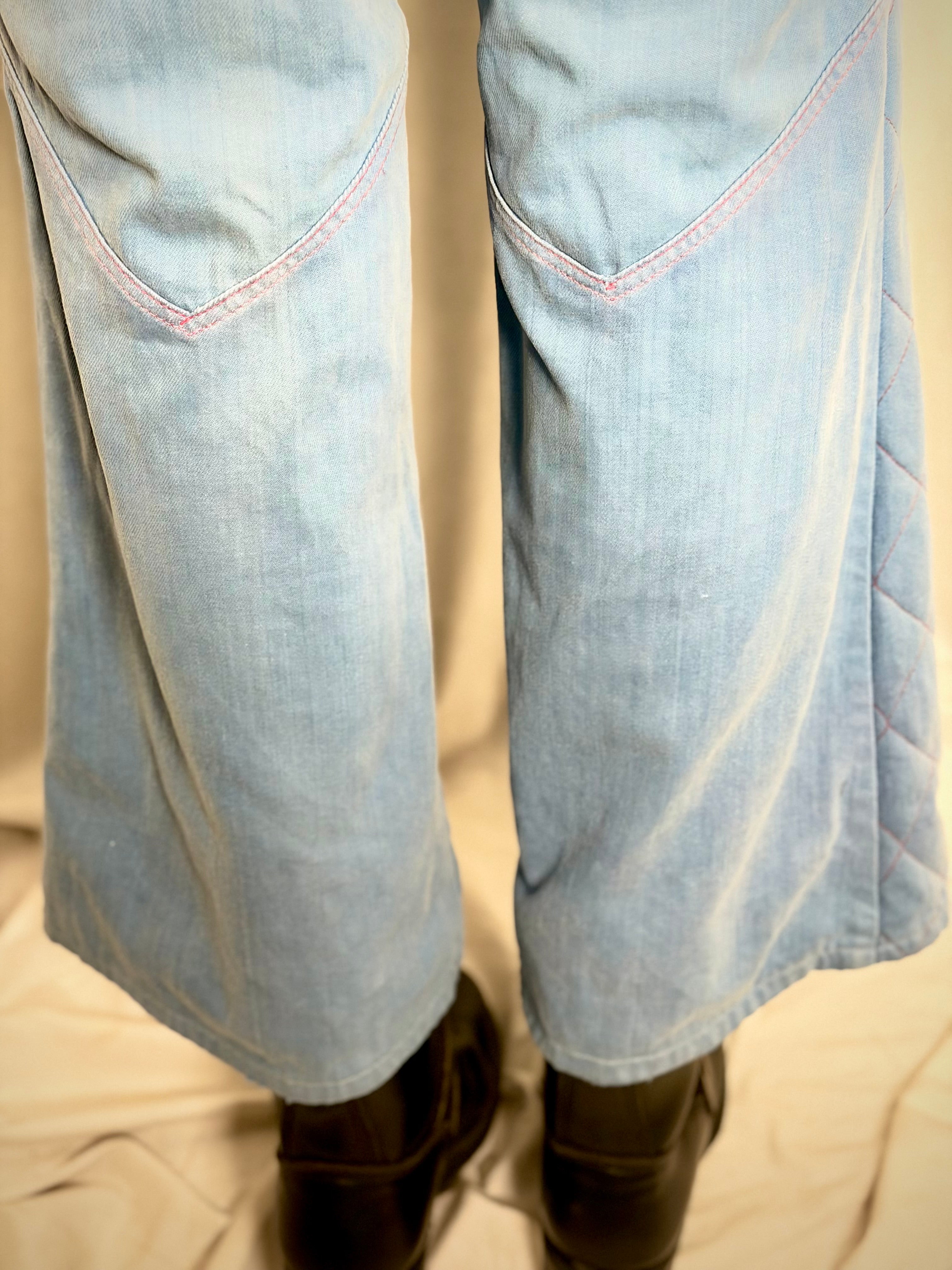 Vintage 70s Keyman Quilted Flares - Light Blue Denim