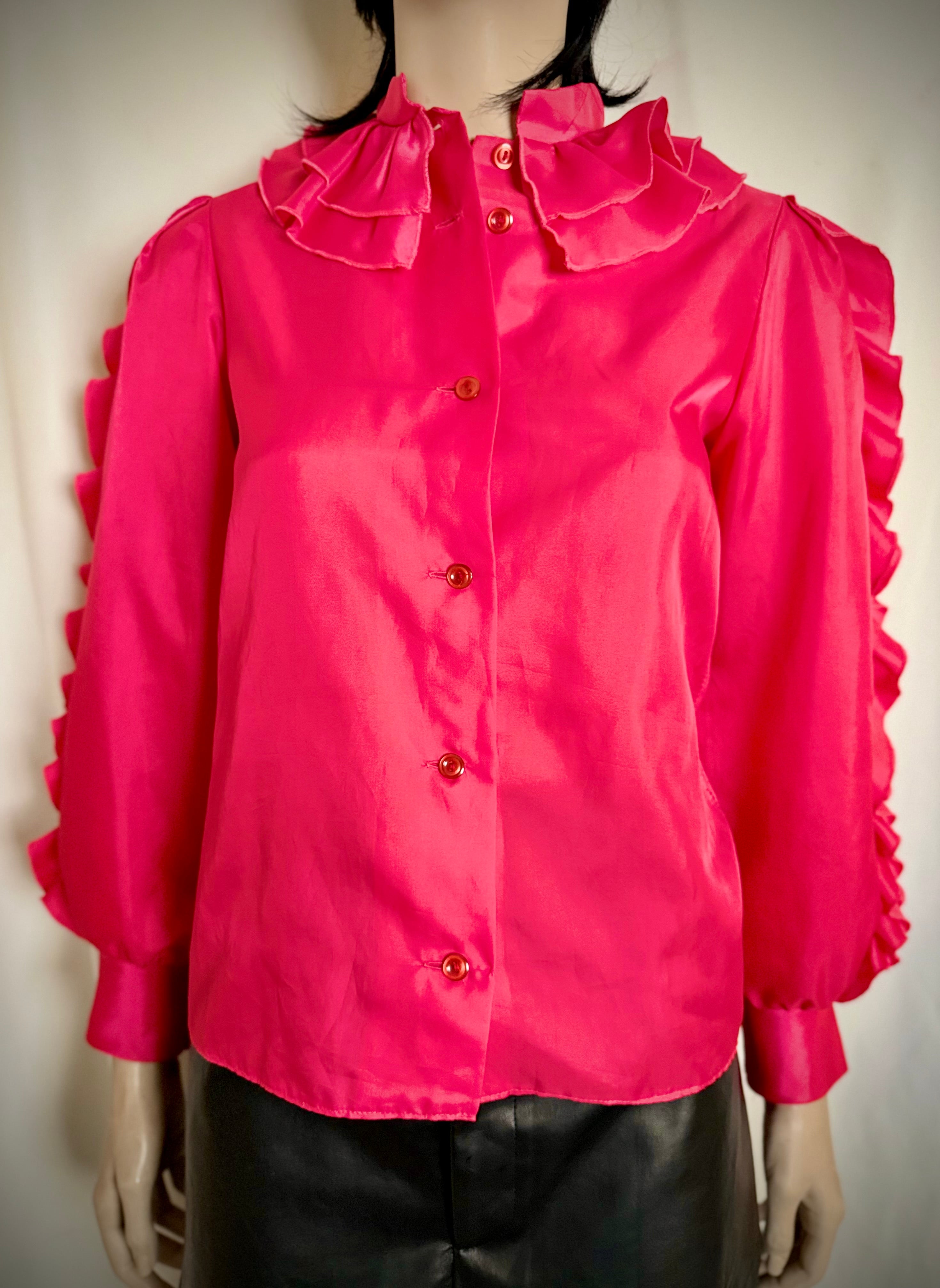 Hot Pink Ruffle Statement Blouse | 80s-90s