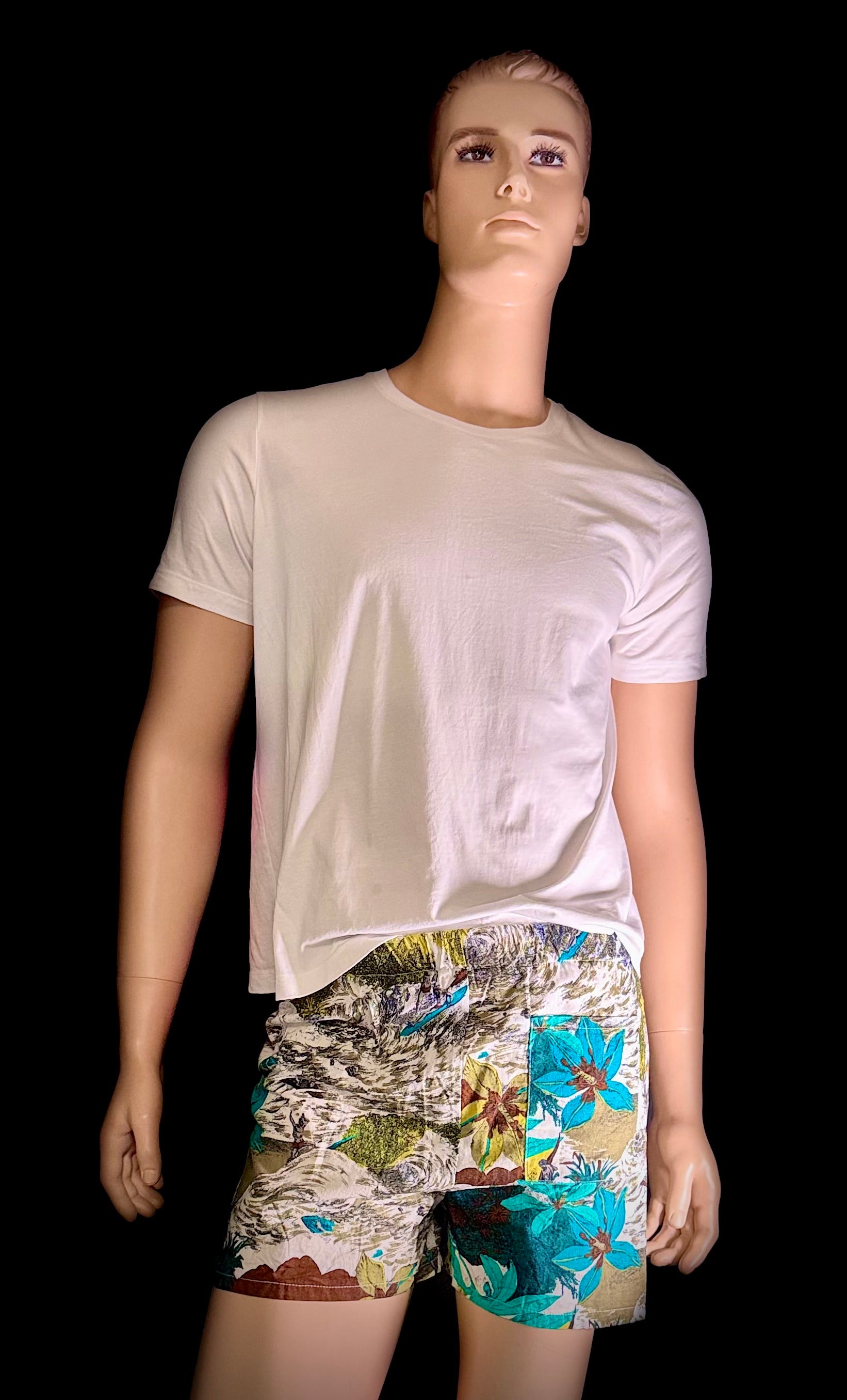 1960s Tropical Print Swim Shorts - Op-Art Floral Boxer Style (Rare)