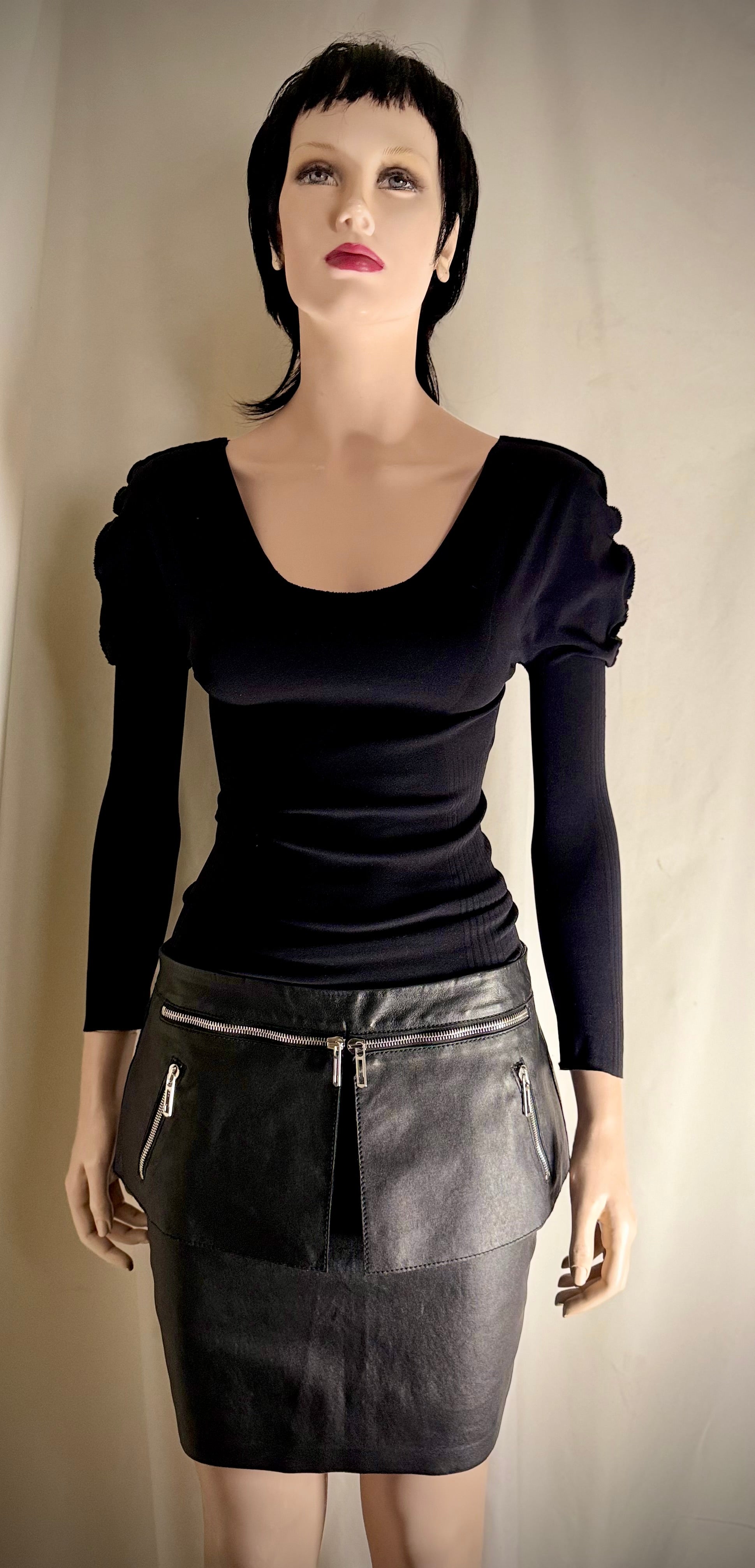 Costume National Black Goatskin and Lambskin Leather Mini Skirt
