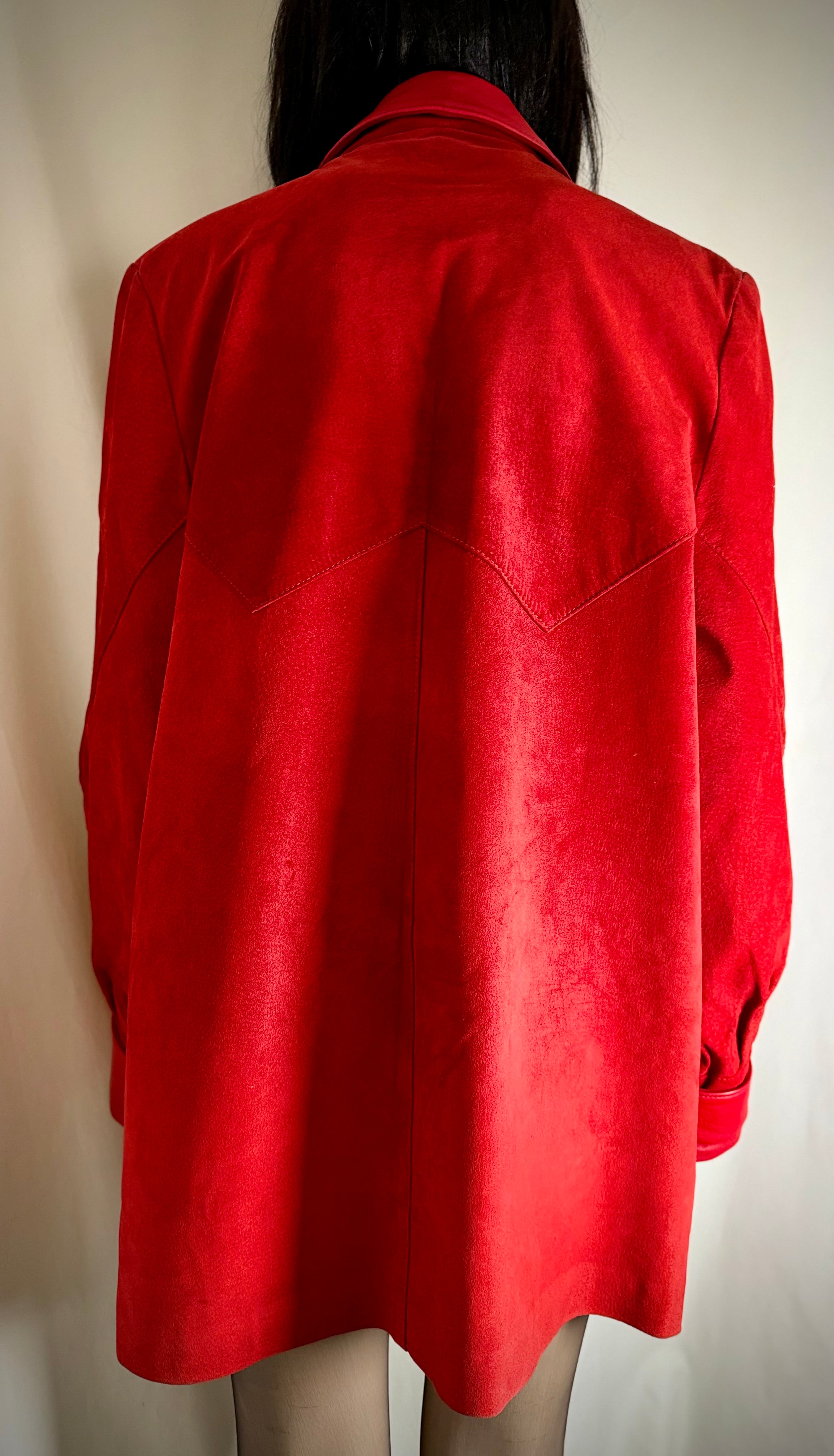 Vintage Late 80s/Early 90s Red Sheepskin Suede and Leather Panelled Jacket