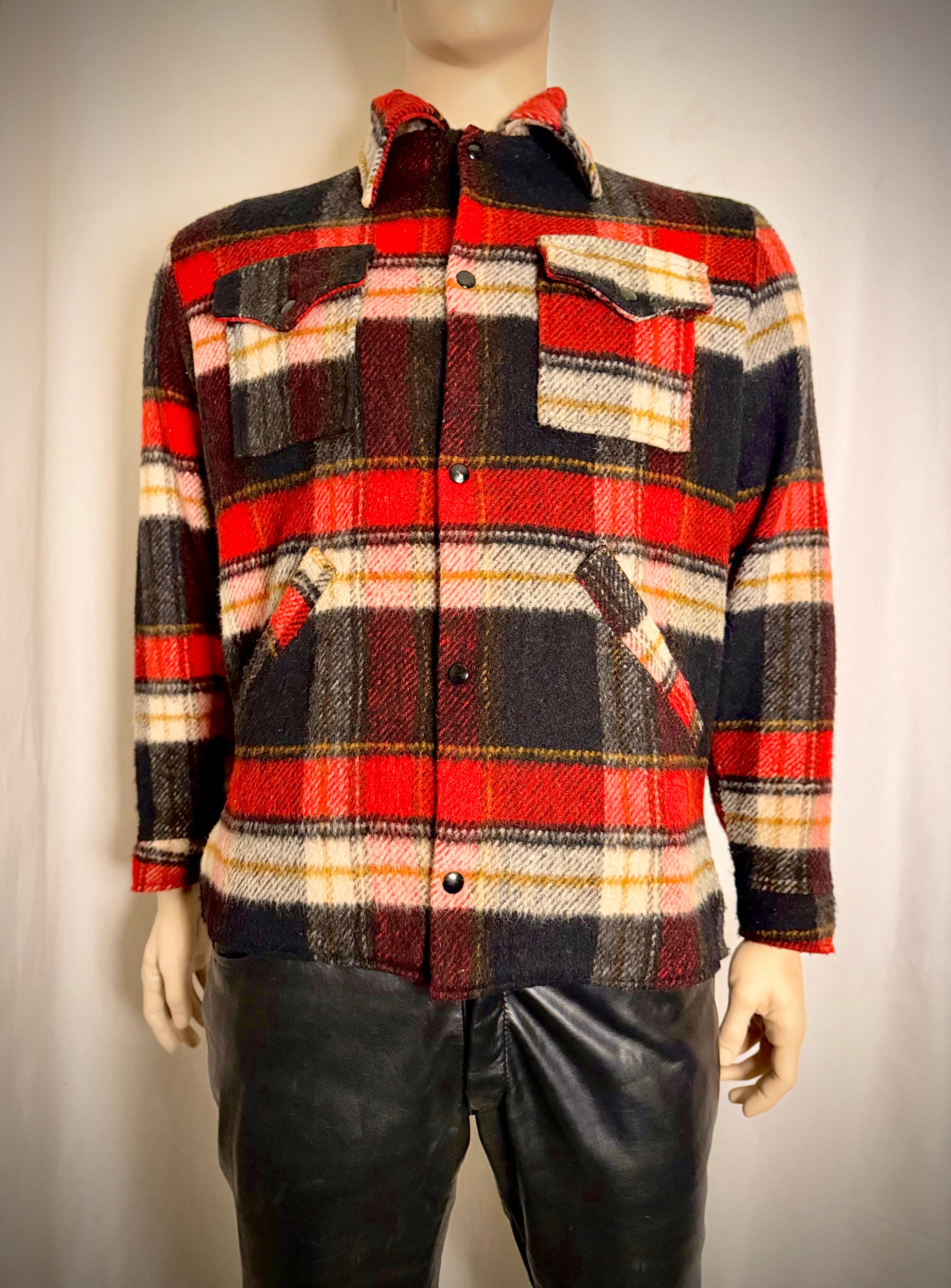 1960s Vintage Heavy Wool Plaid Snap Jacket