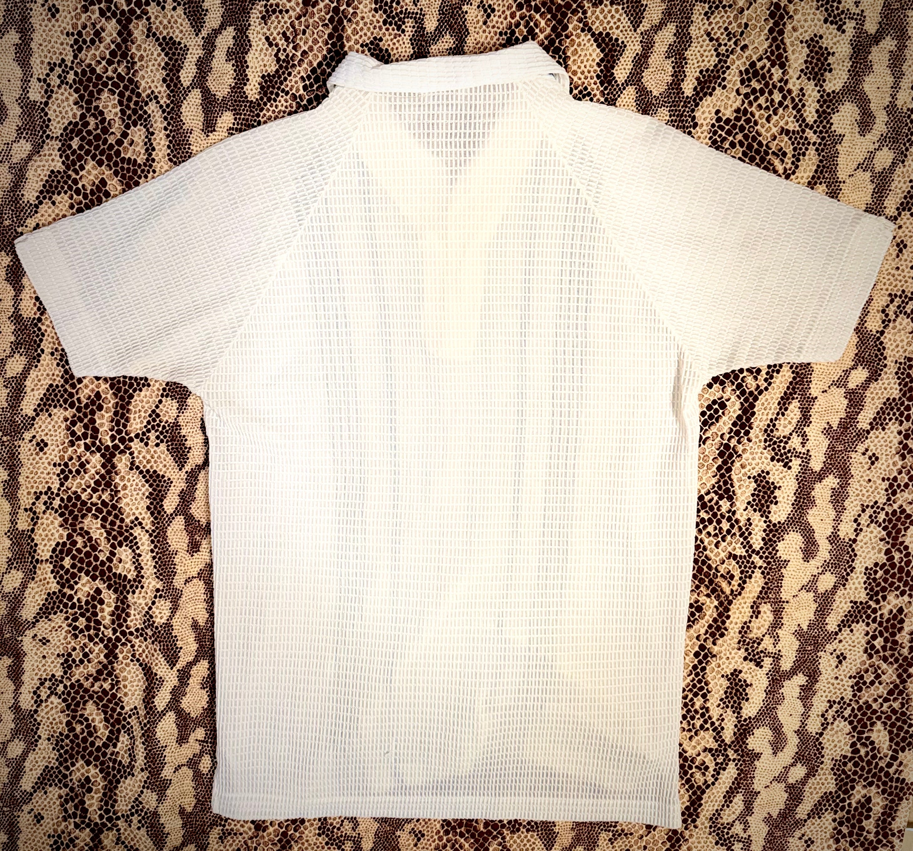1950s/60s Textured Knit Resort Shirt- Vertical Stripe Waffle Weave (Rare)