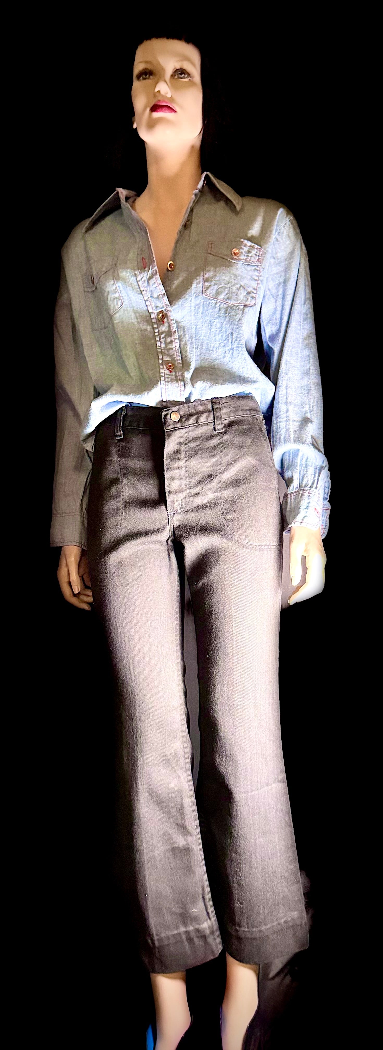 1970s Wrangler Cropped Black Flares - High Waist Western Cut