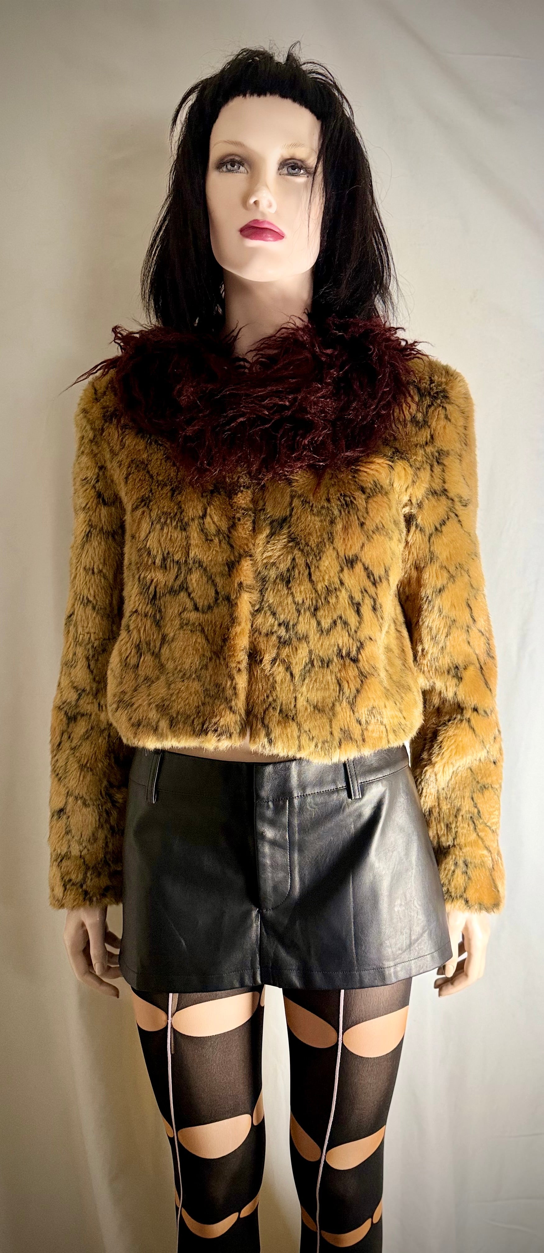 Shrimps Faux Fur Cropped Jacket With Mongolian Trim