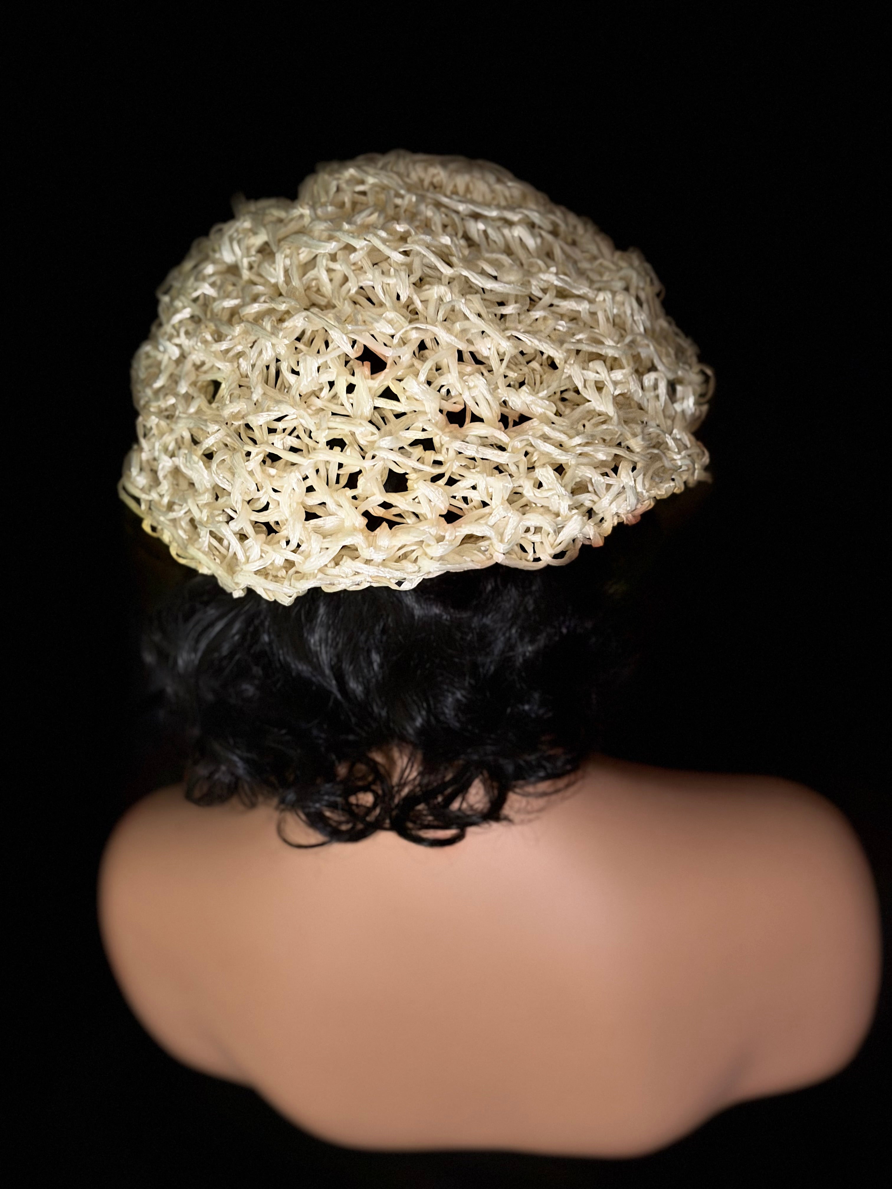 Mid-Century Sculptural Raffia Hat - Handwoven Organic Form