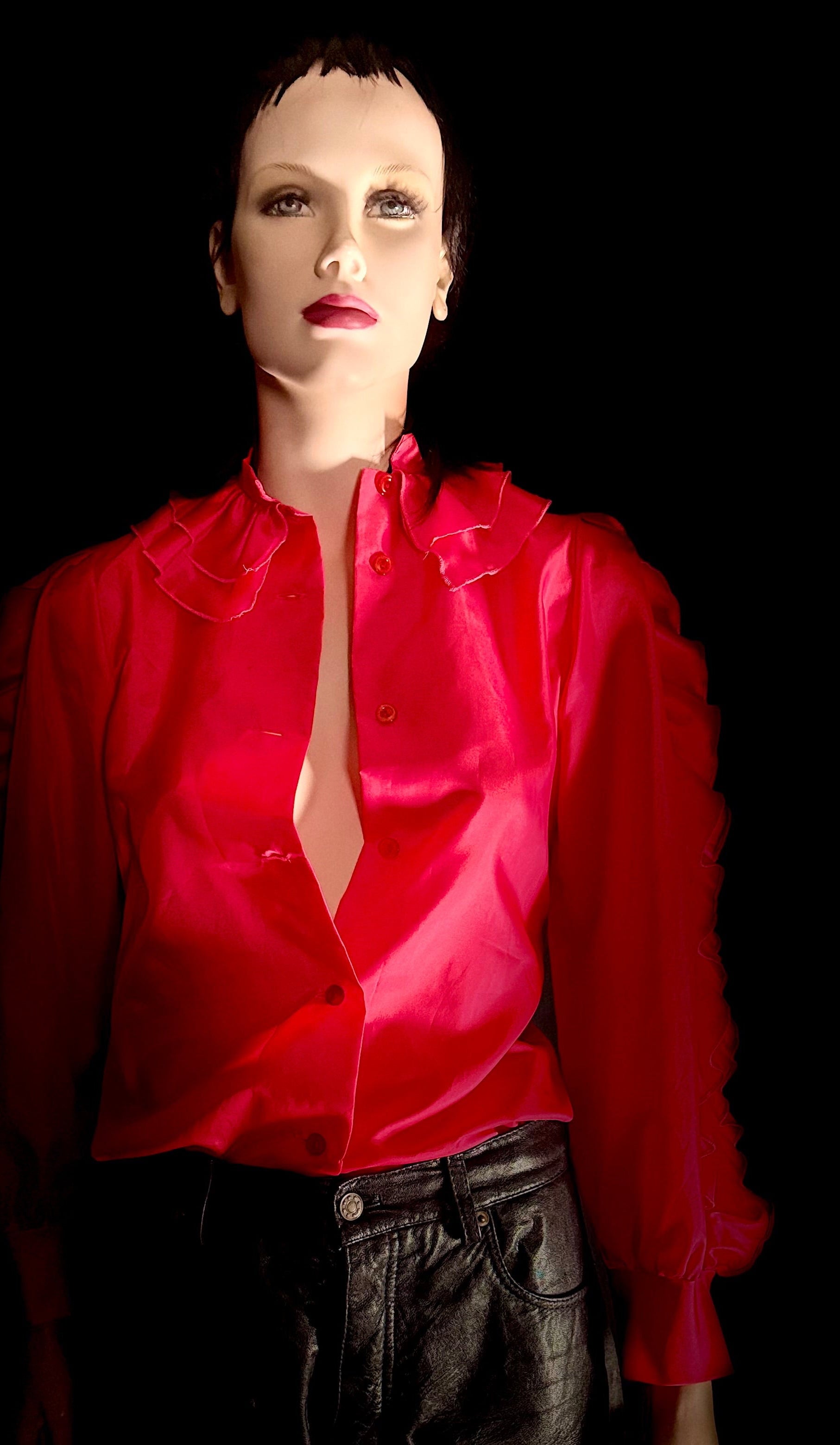 Hot Pink Ruffle Statement Blouse | 80s-90s