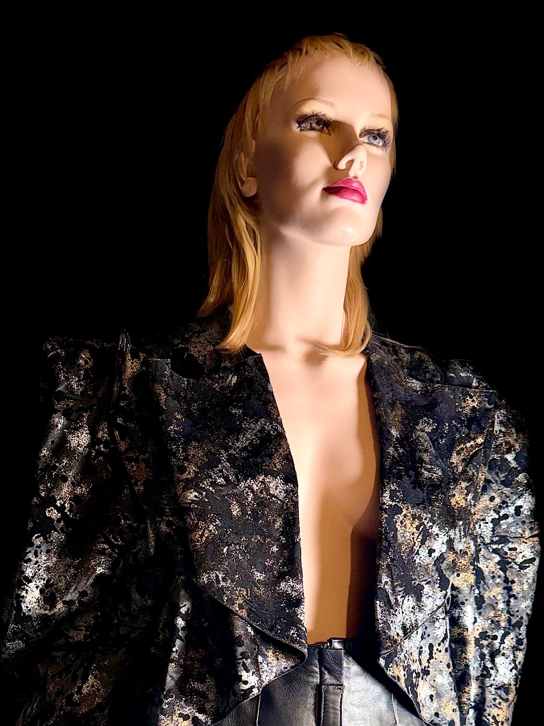 Vintage Asymmetrical Sculpted-Shoulder Metallic Bolero