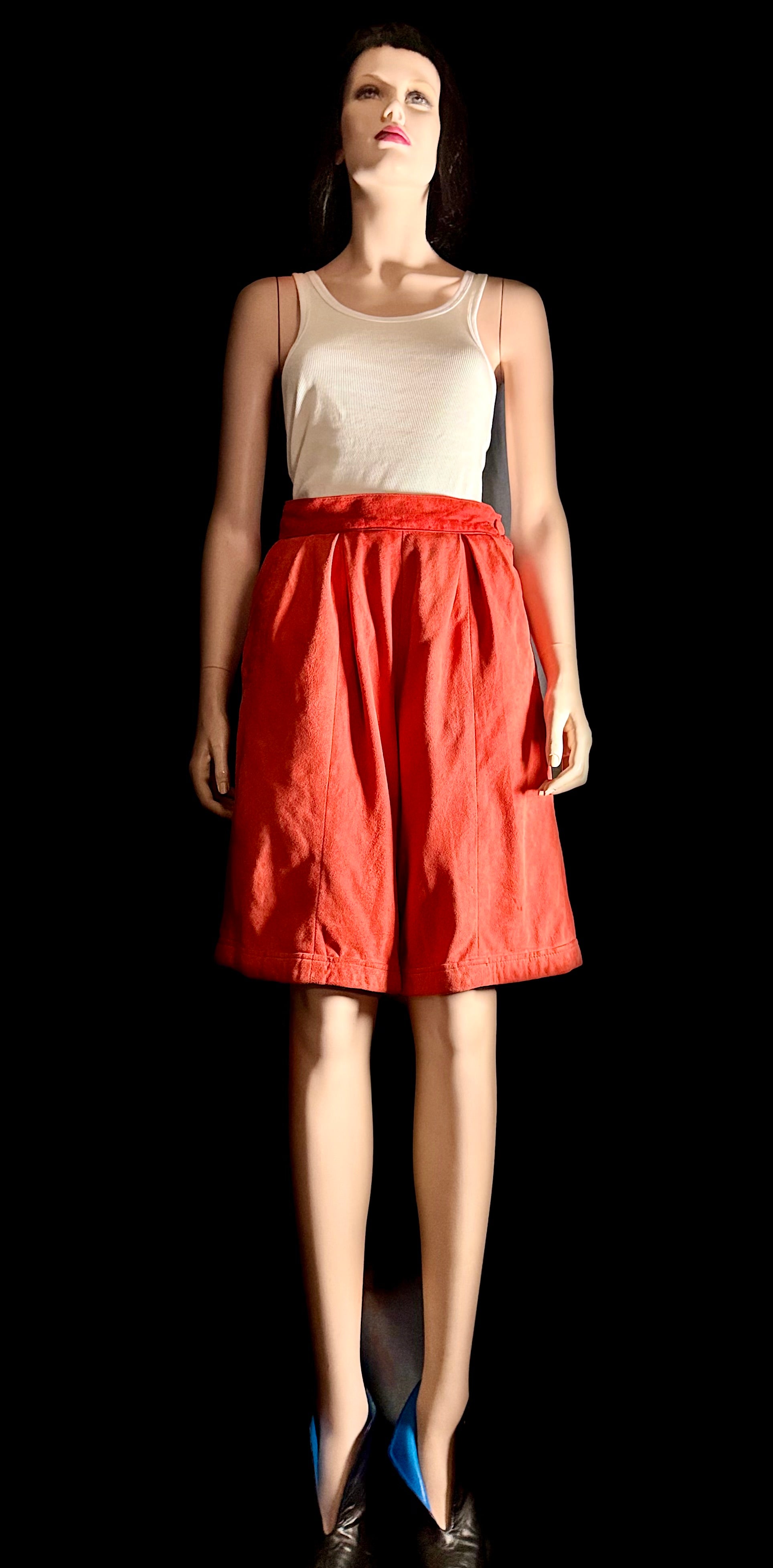 Vintage Suede Wide-Leg Shorts - Peach-Rust Tone, Fully Lined
