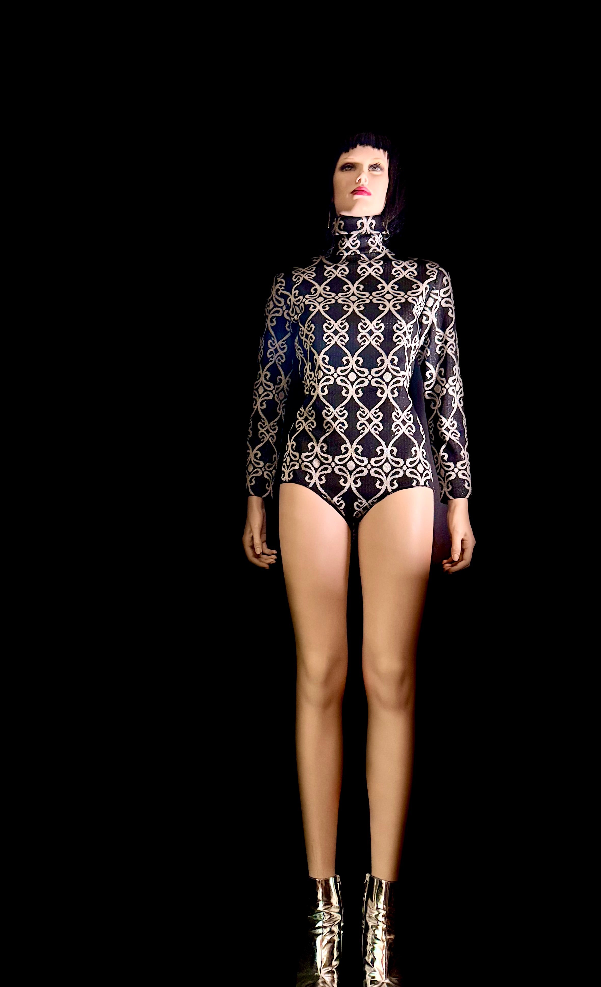 1980s Black & Silver Lurex Bodysuit