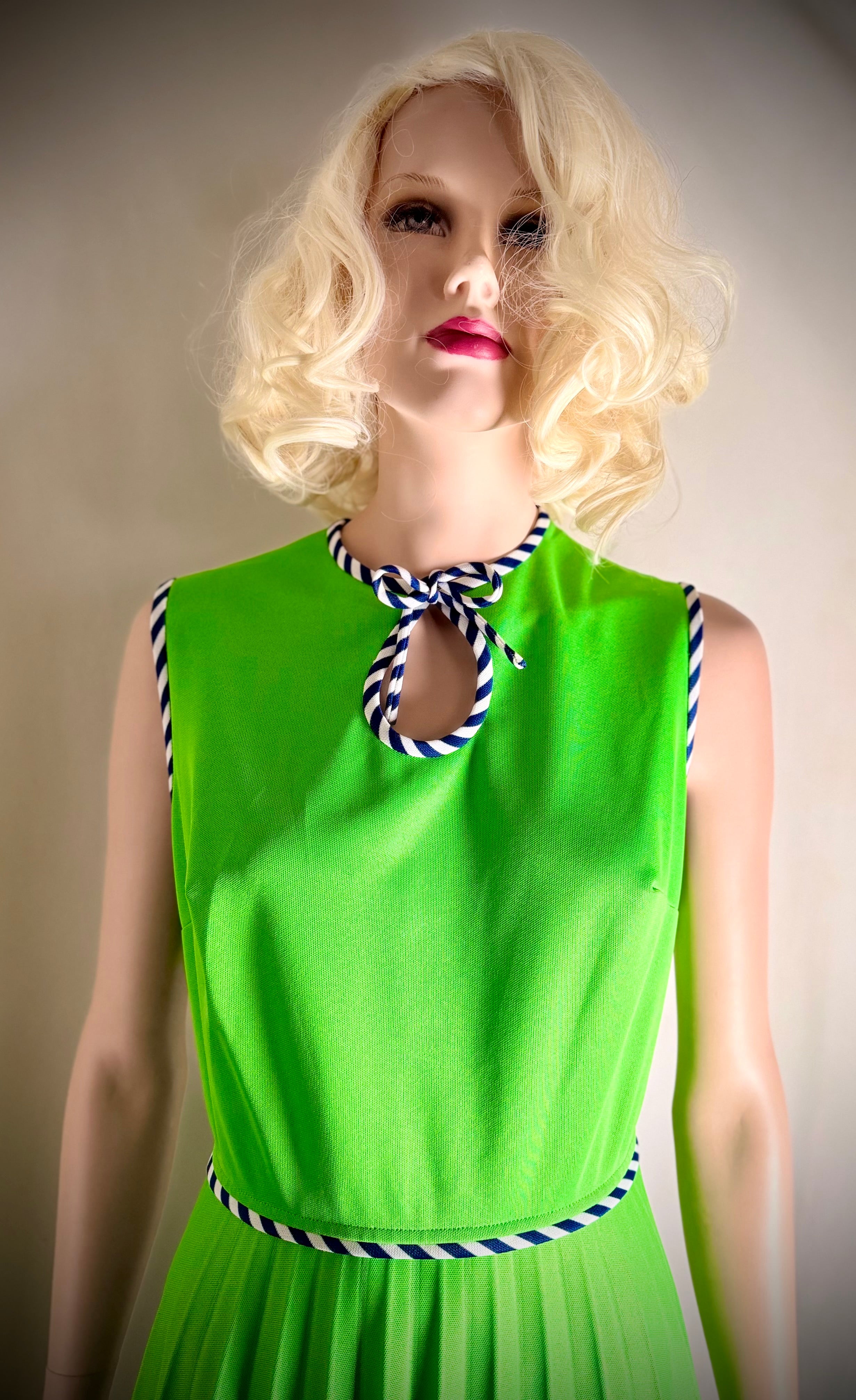 1960s Lime Pleated Mod Dress with Nautical Trim – Immaculate Condition