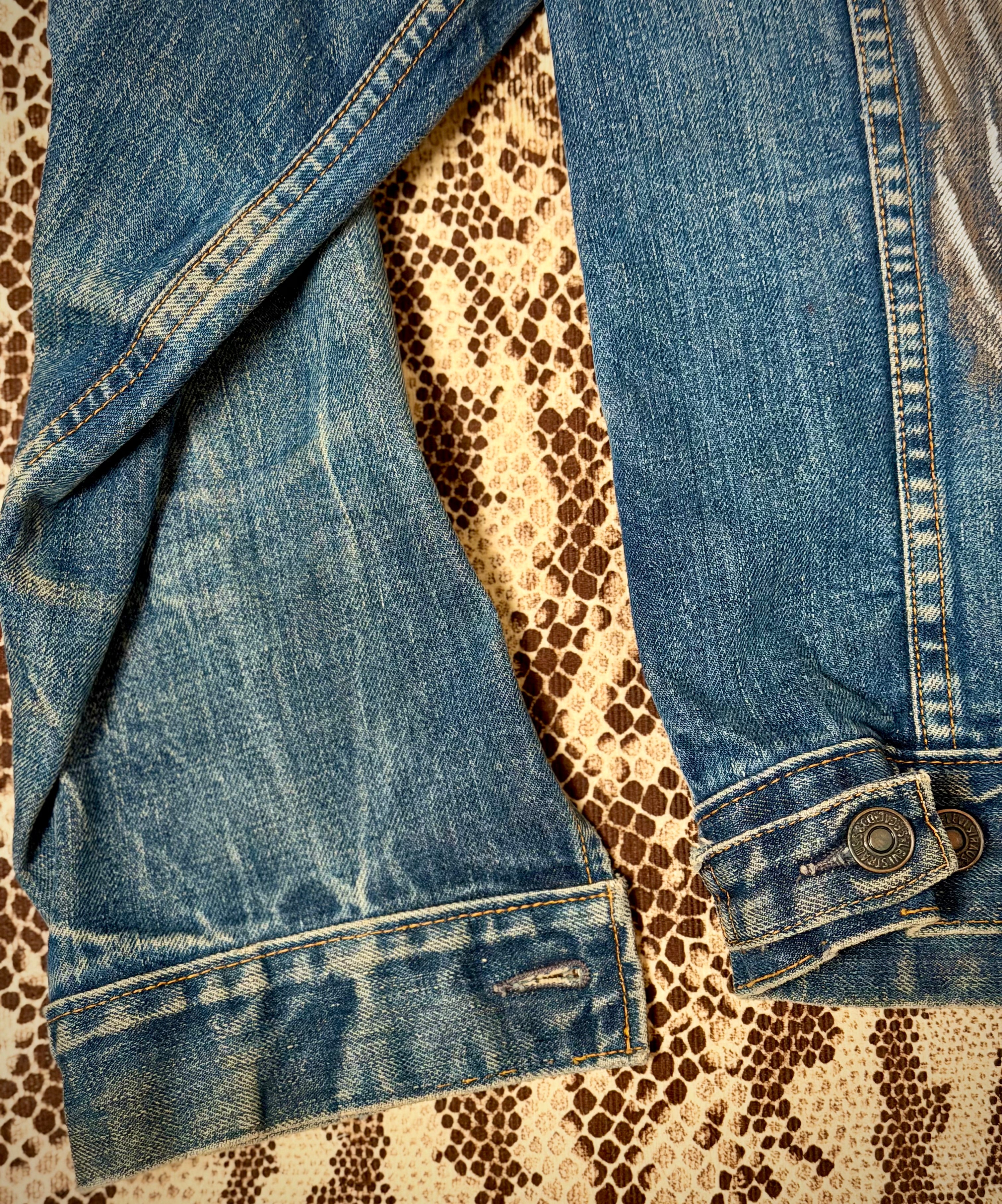 Levi's Big E 1960s Denim Trucker Jacket - Hand Painted Devil Artwork by New York Artist