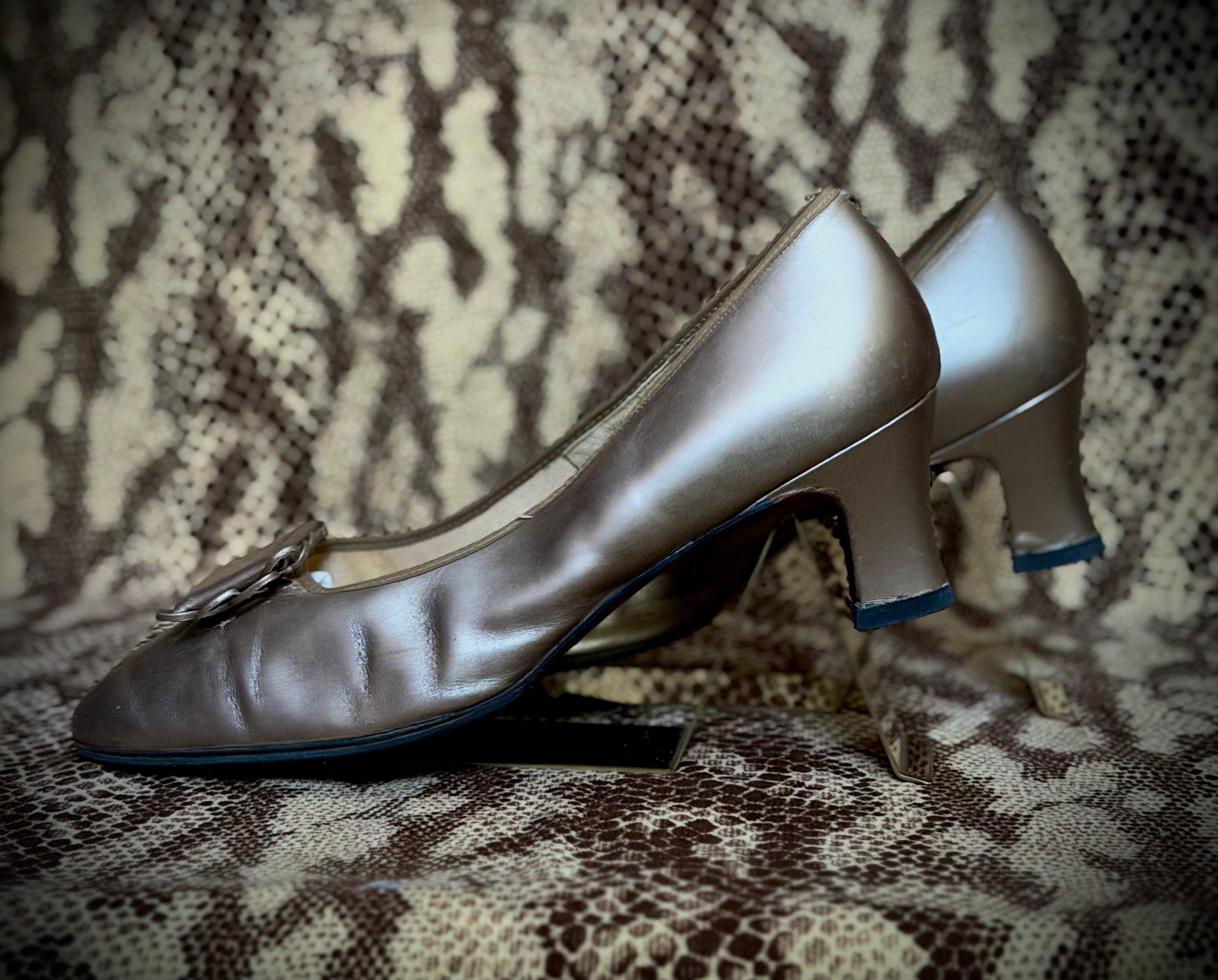 Early 1960s Champagne Metallic Leather
Pumps - Fully Restored