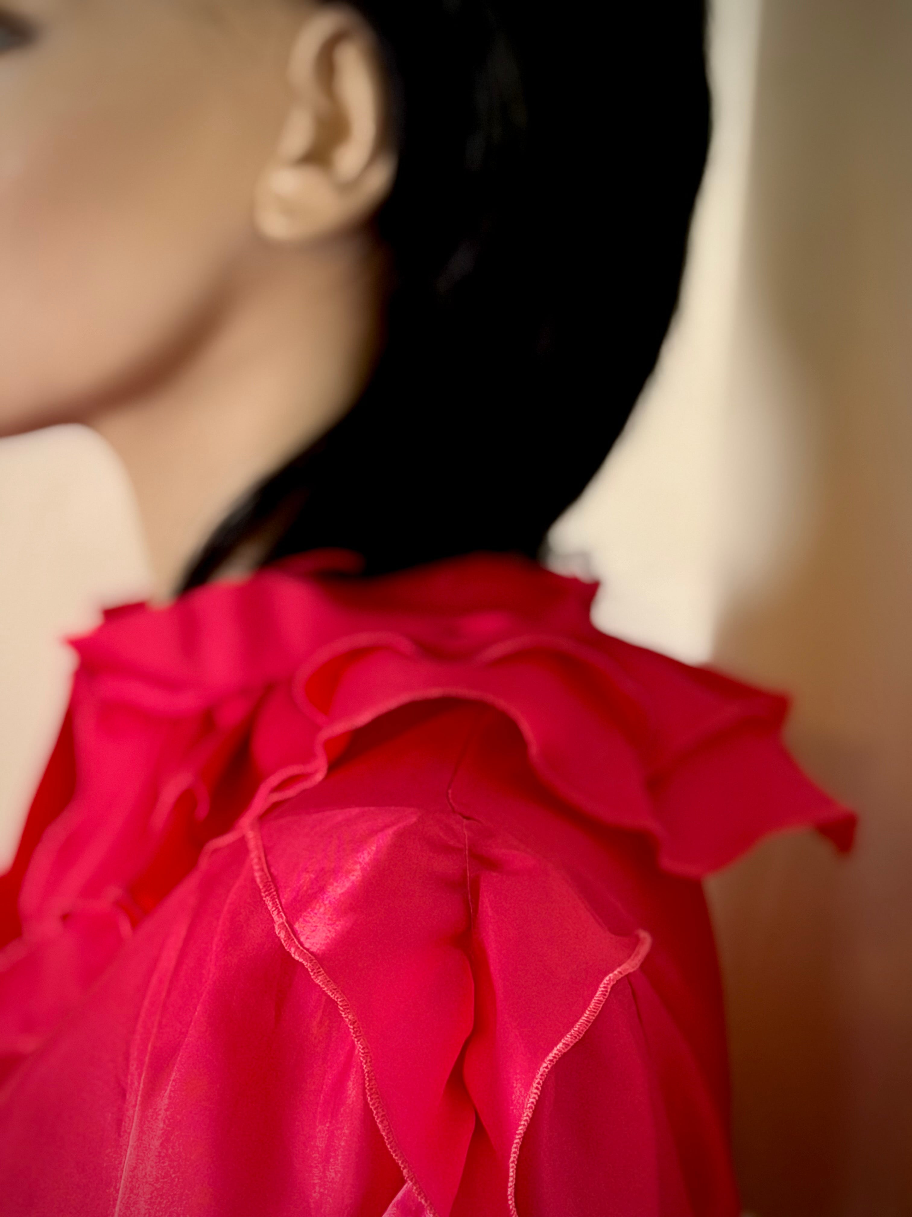 Hot Pink Ruffle Statement Blouse | 80s-90s