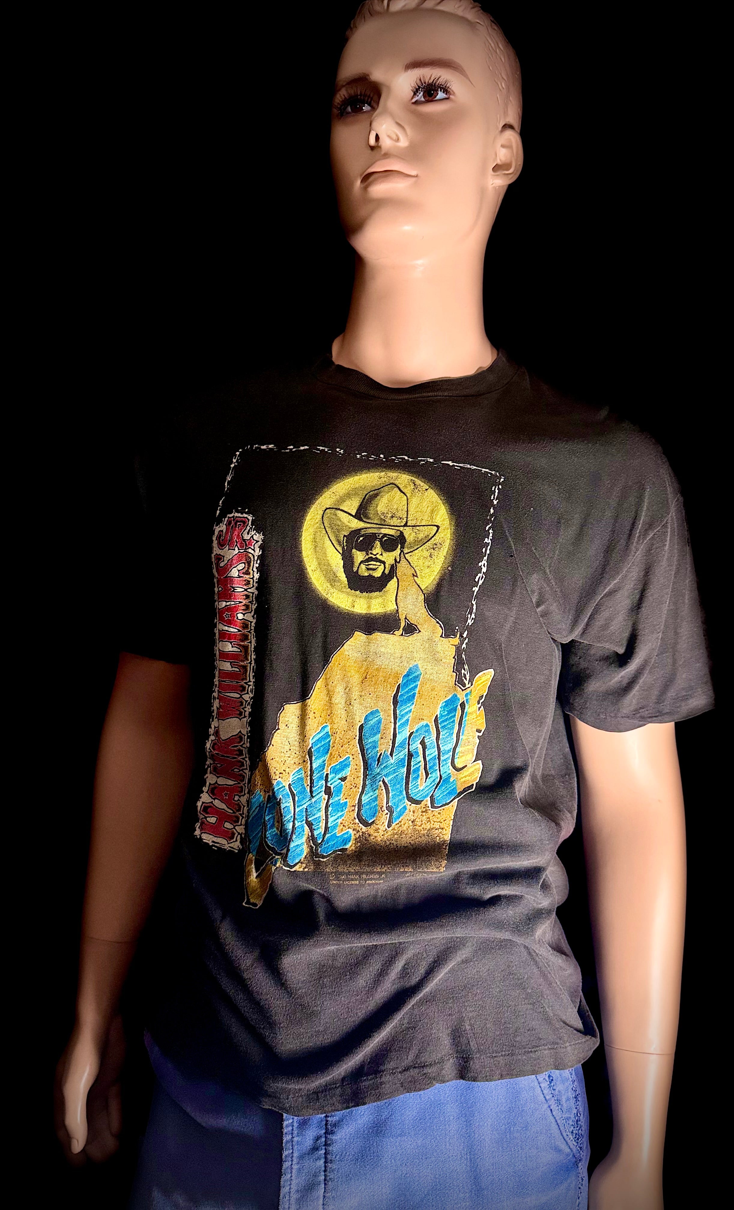 1970s Hank Williams Jr. “Lone Wolf” Vintage Tour Tee - Black - Unisex