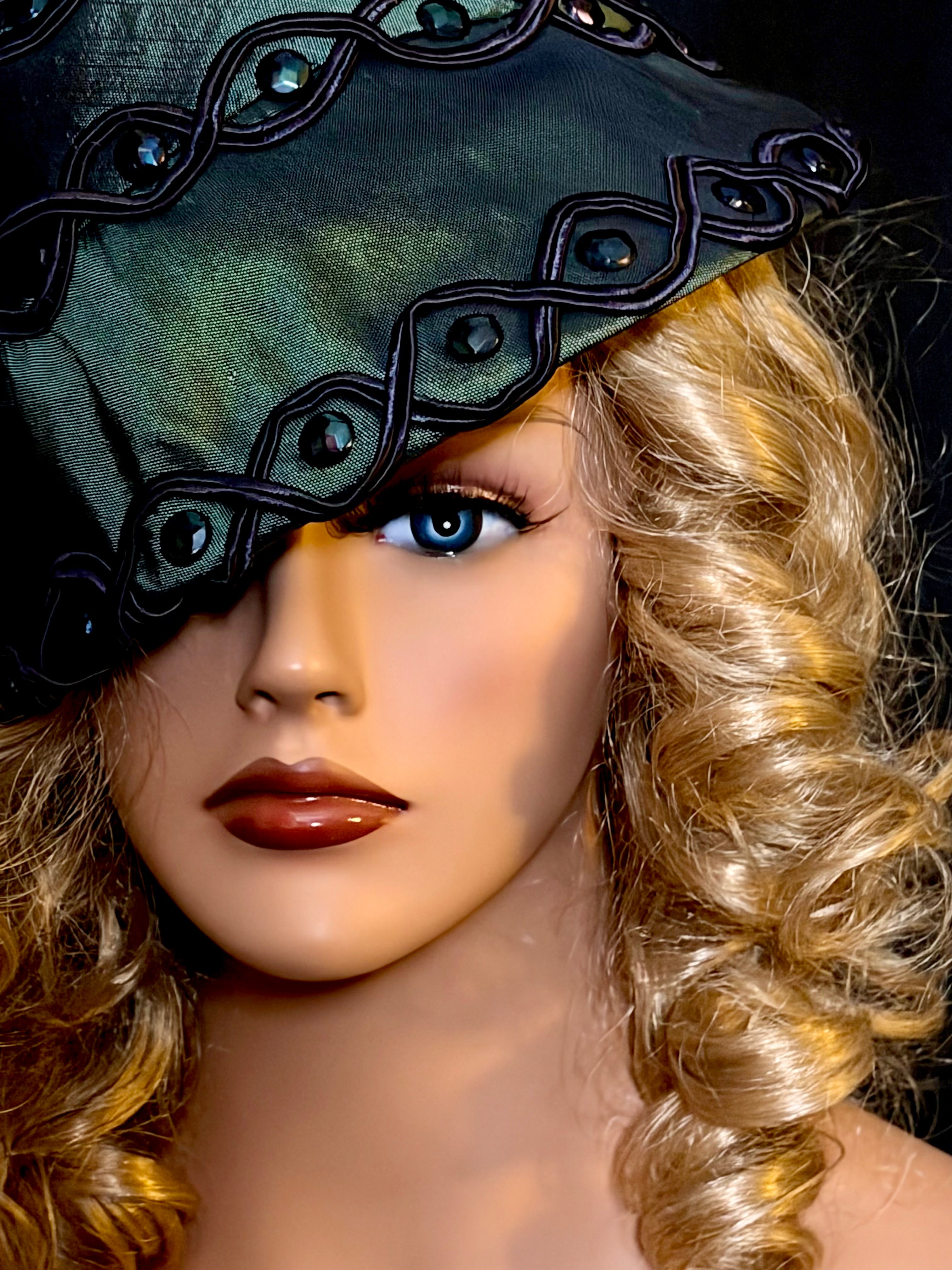 1940s Sculptural Millinery Hat - Handcrafted Deep Green Statement Piece