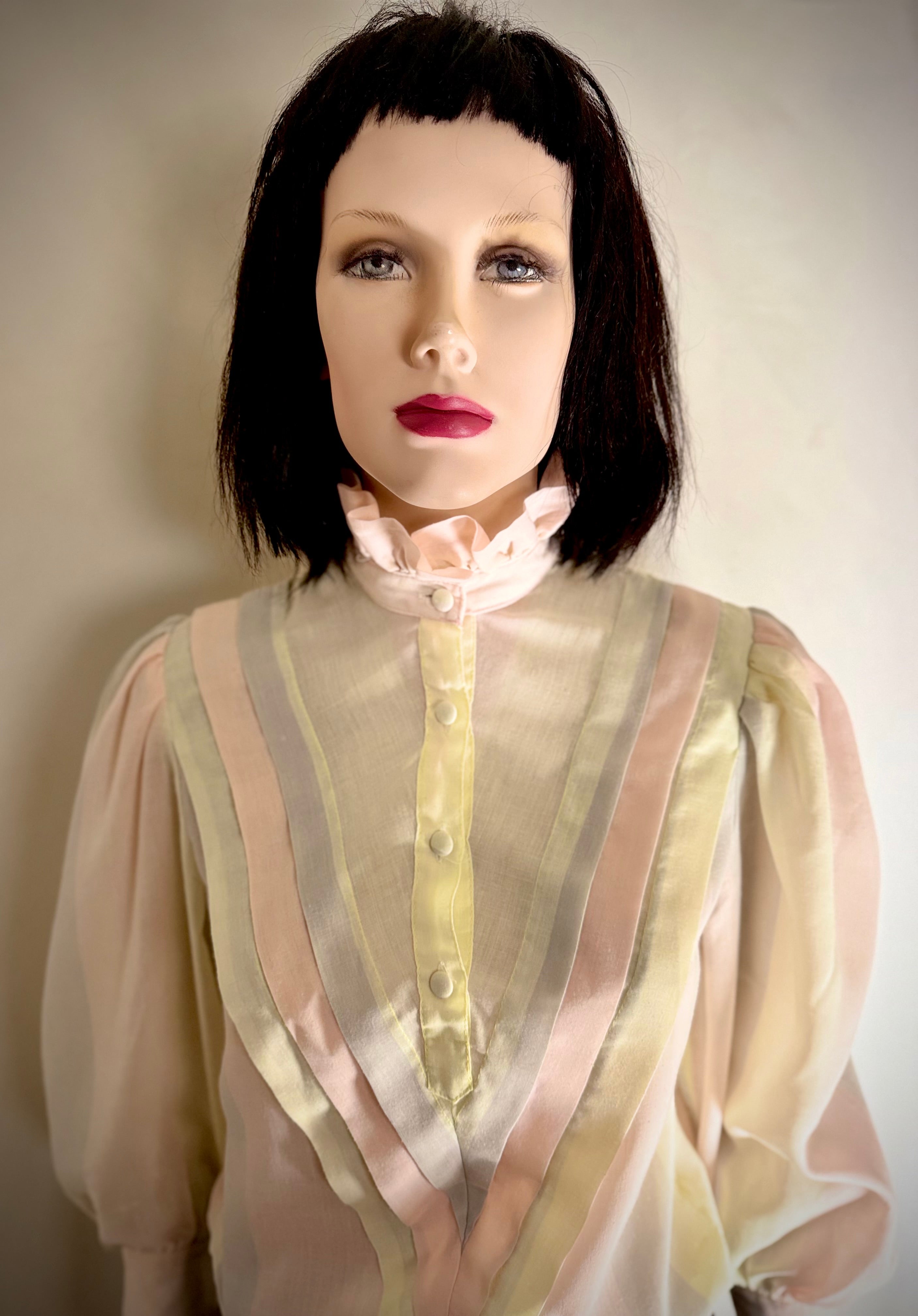 1980s Pastel Stripe Leg of Mutton Cotton Blouse