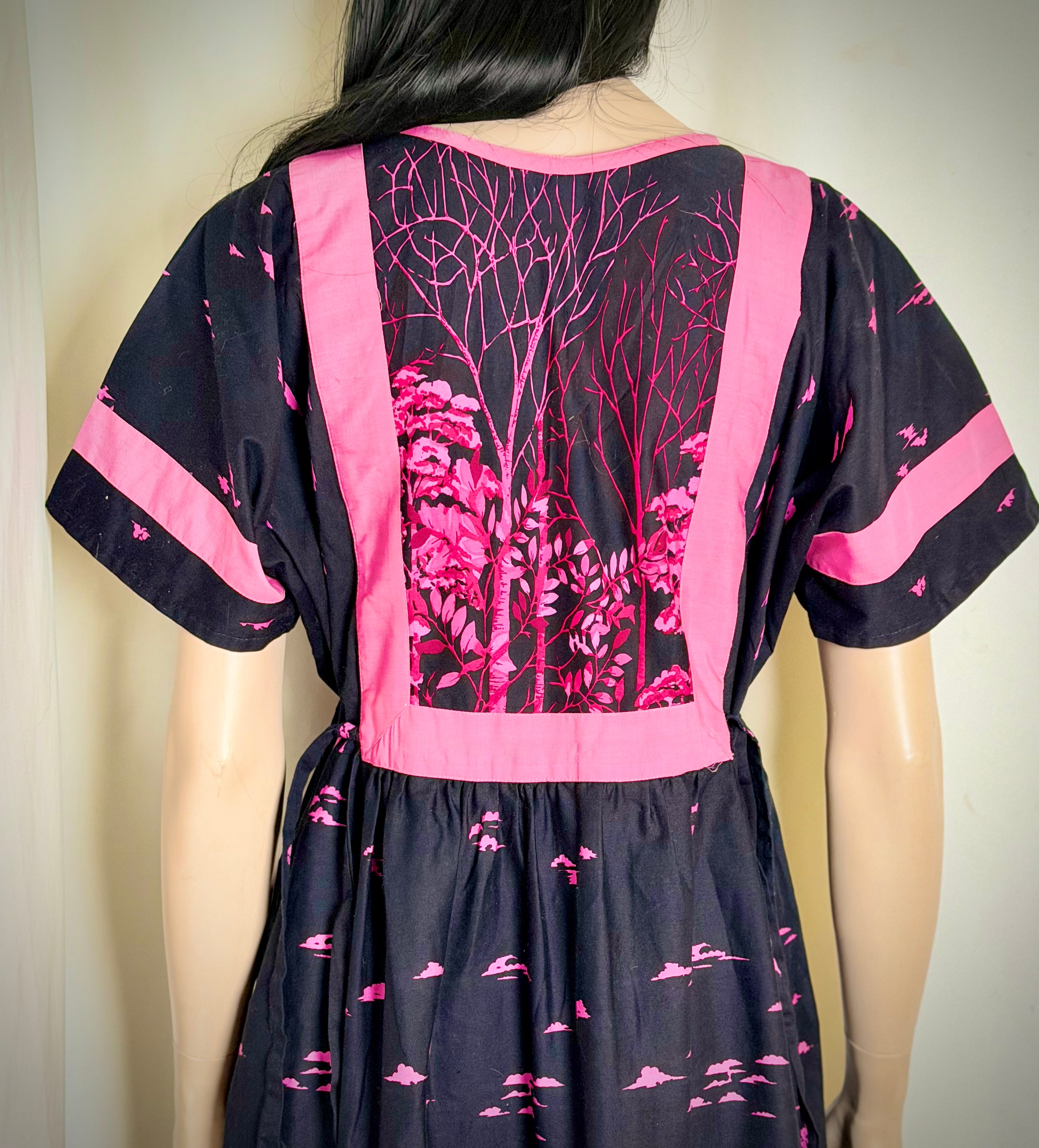 1980s Folk Print Cotton Smock Dress
