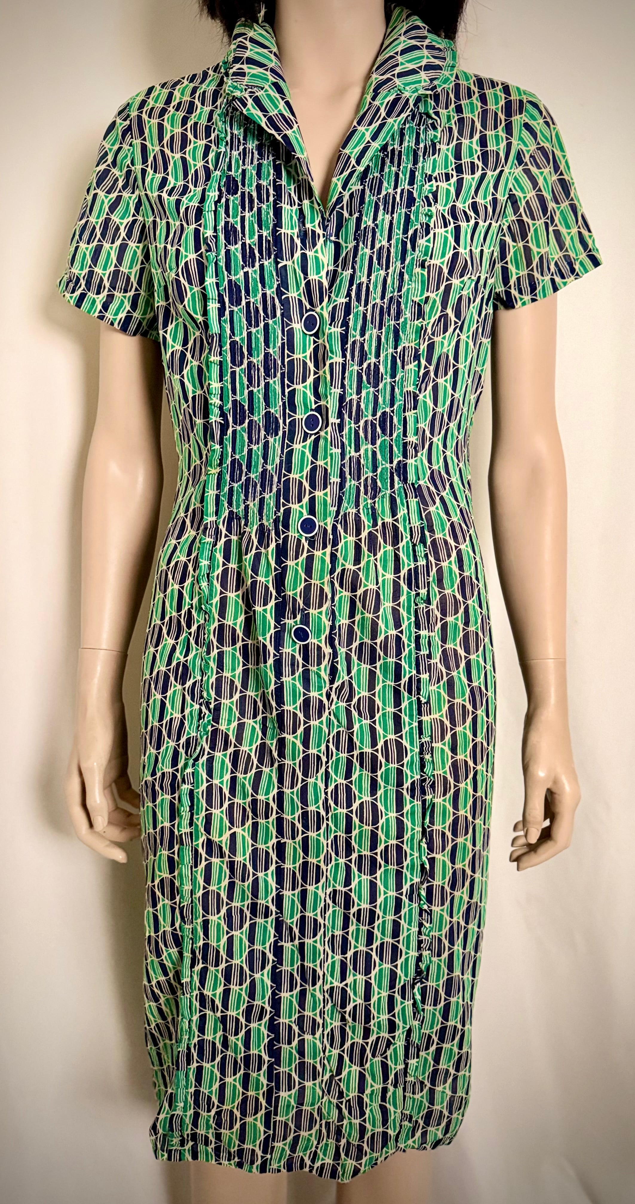 1960s Fifth Avenue Frock Geometric Print Cotton Day Dress