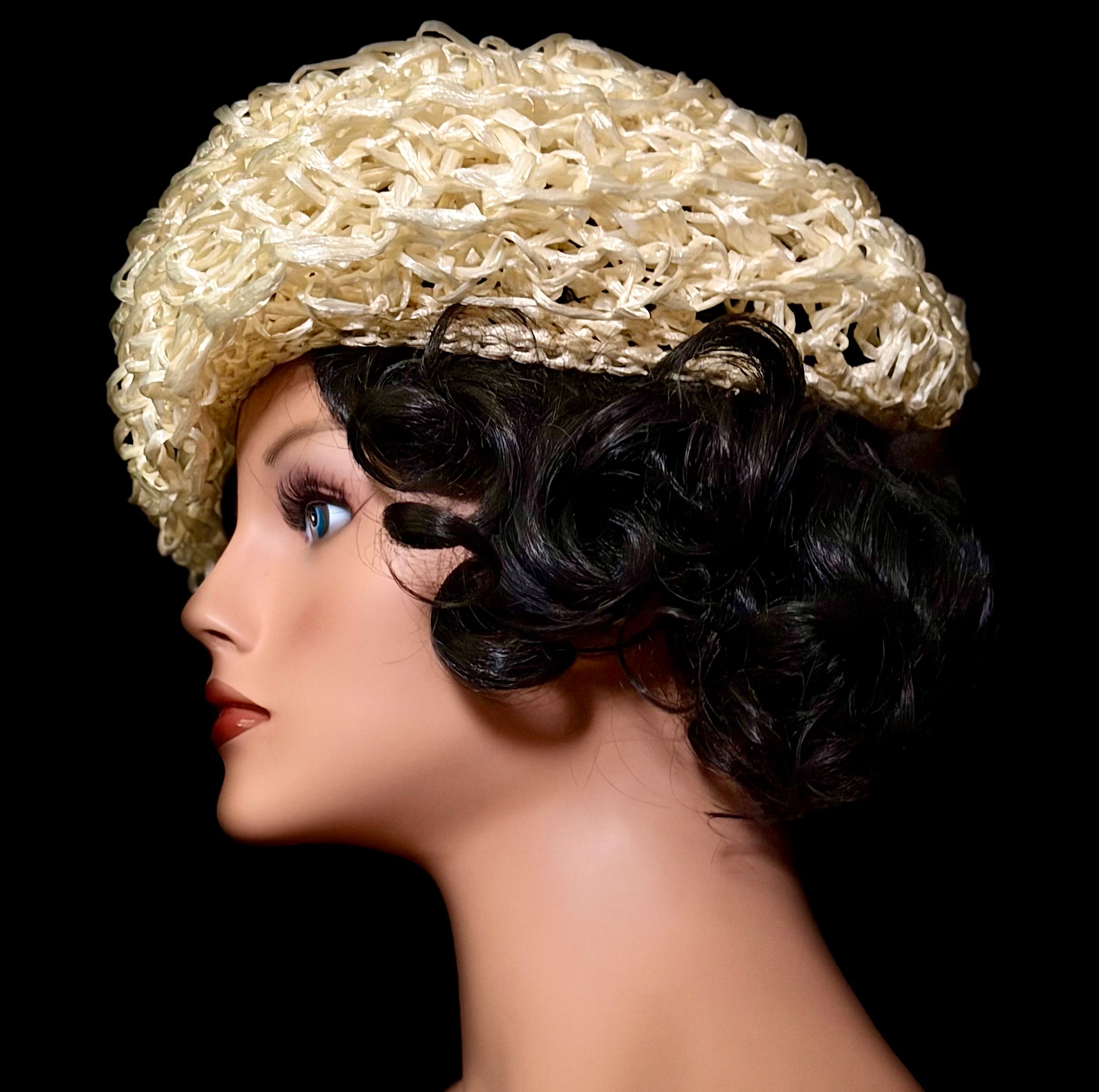 Mid-Century Sculptural Raffia Hat - Handwoven Organic Form