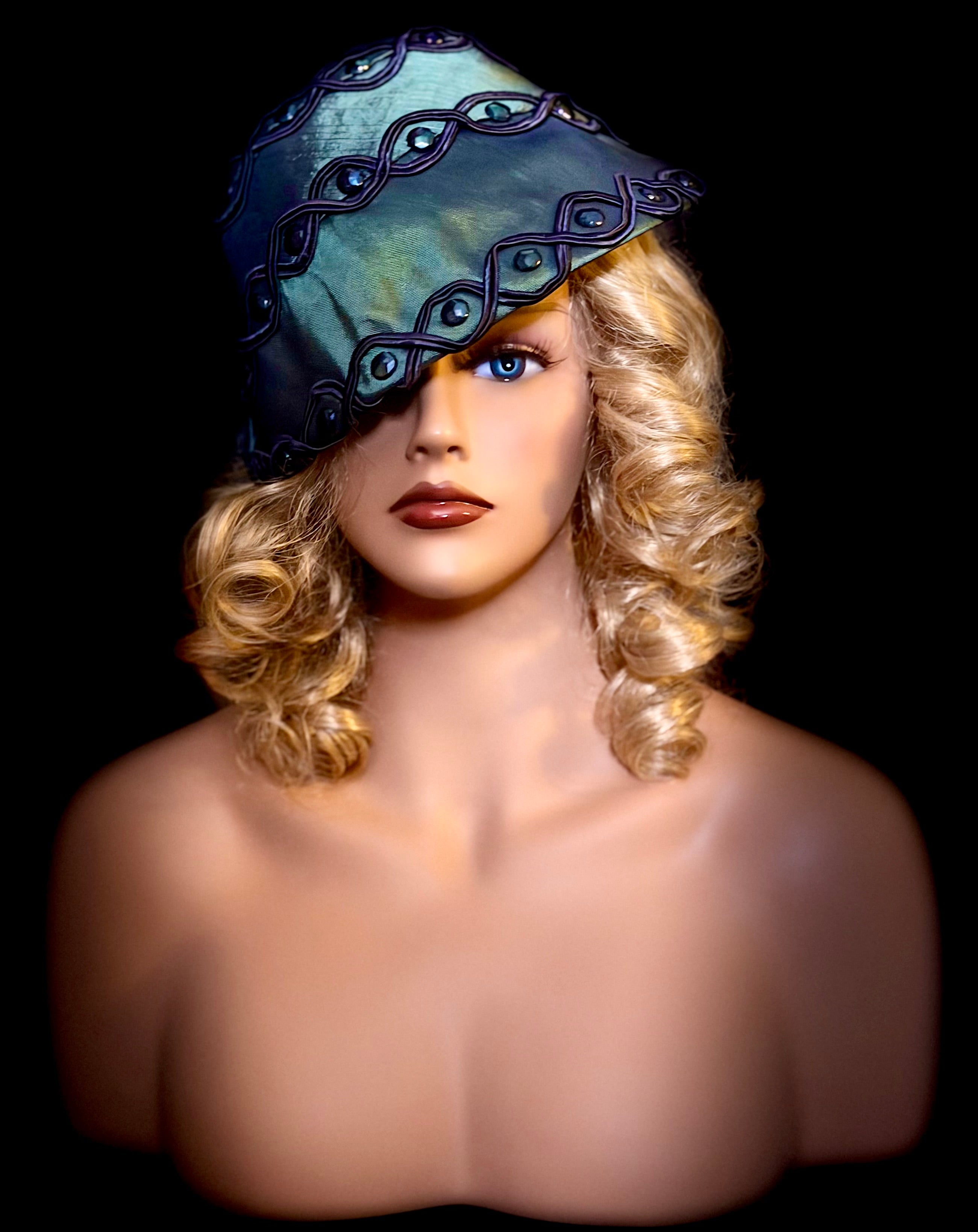 1940s Sculptural Millinery Hat - Handcrafted Deep Green Statement Piece